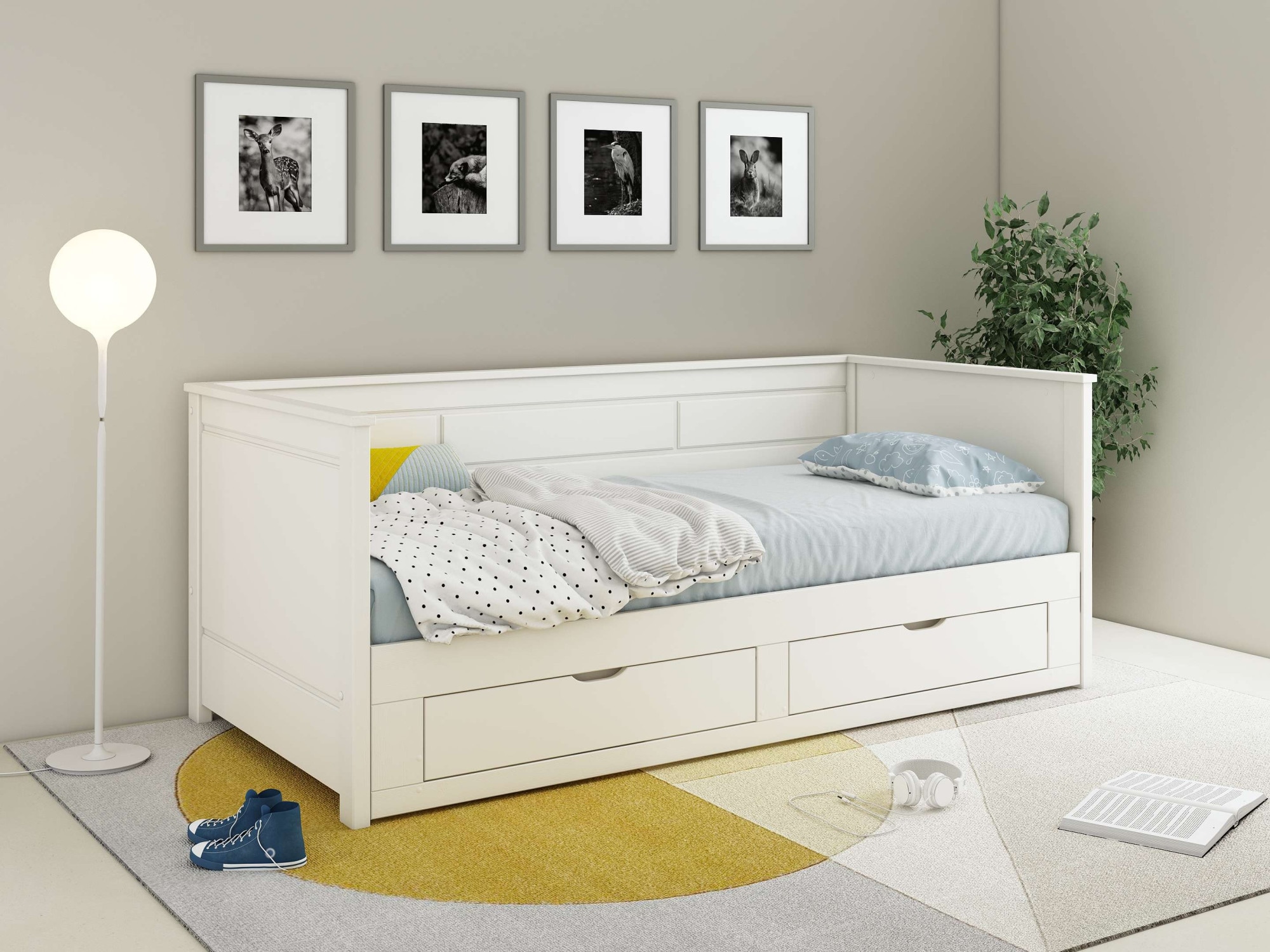 Home affaire Ausziehbett »Leorben, OTTOs Choice, Daybed, Jugendbett, Landhausstil, Massivholz«, (B/H/T ca. Liegefläche von 90cm auf 180cm ausziehbar 100x82x210cm), Liegefläche ausziehbar, 2 Schubladen, inkl. Lattenroste, Stauraumbett
