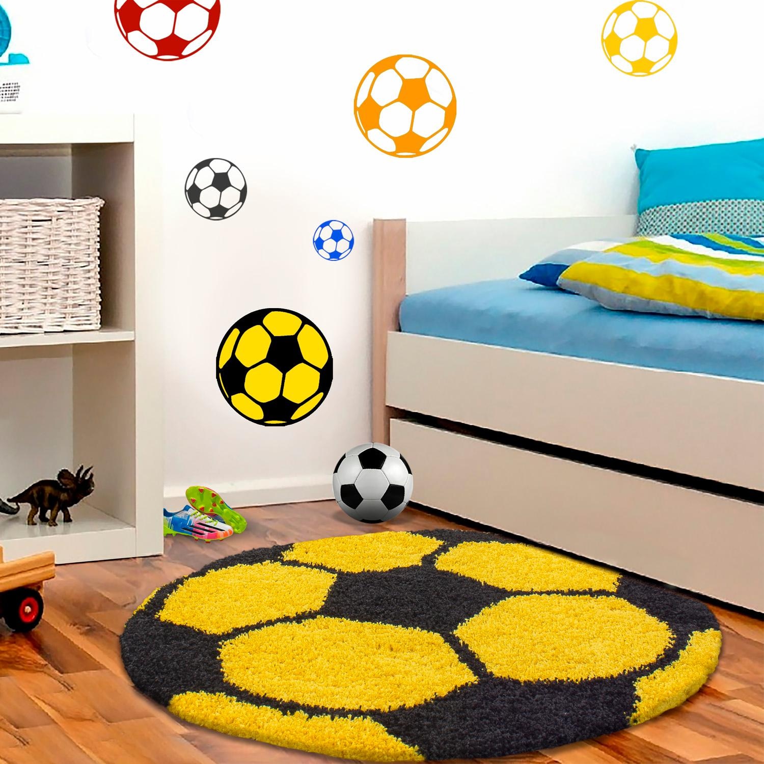 Ayyildiz Teppiche Kinderteppich "Fun 6001" rund 30 mm Höhe robuster Kurzflor, Fussball, Kinderzimmer
