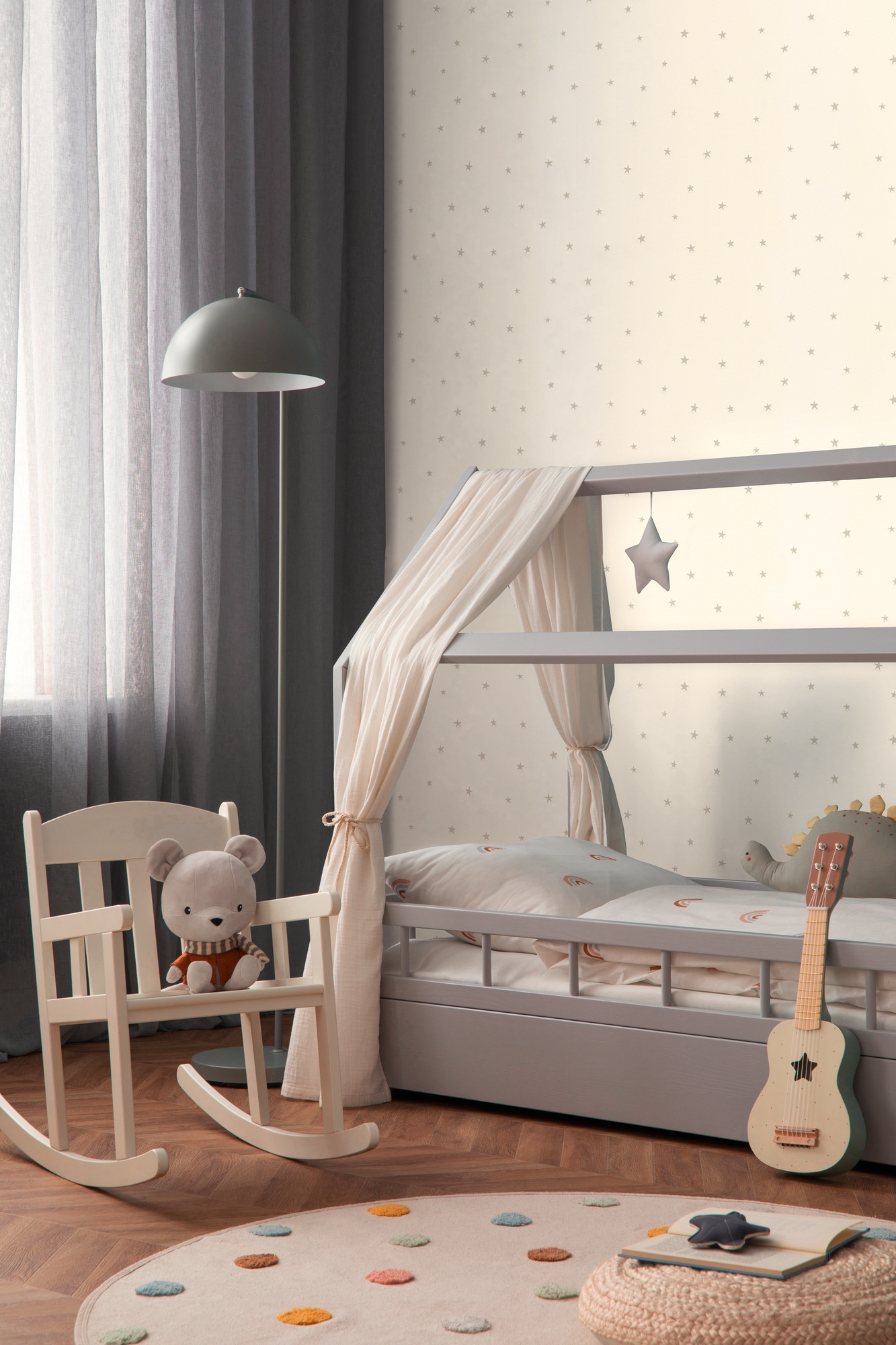 living walls 1100000002199 »Kids Studio Sterne – Kinderzimmer Vliestapete mit Leuchteffekt« Motiv | gemustert | leicht glänzend glatt Sterne mit Leuchteffekt im Dunkeln auf glatter Vliesoberfläche
