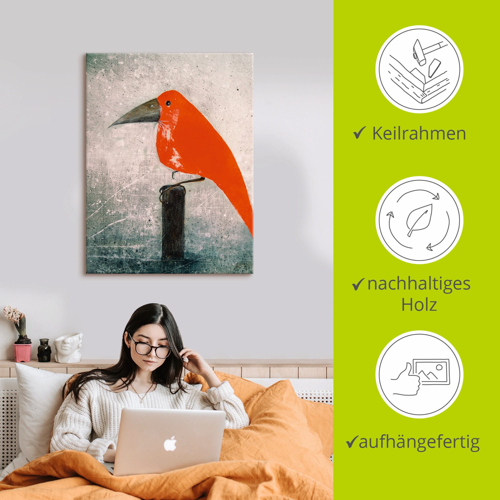 Artland Wandbild »Der Rote Vogel«, Vögel, (1 St.), als Leinwandbild, Poster in verschied. Größen