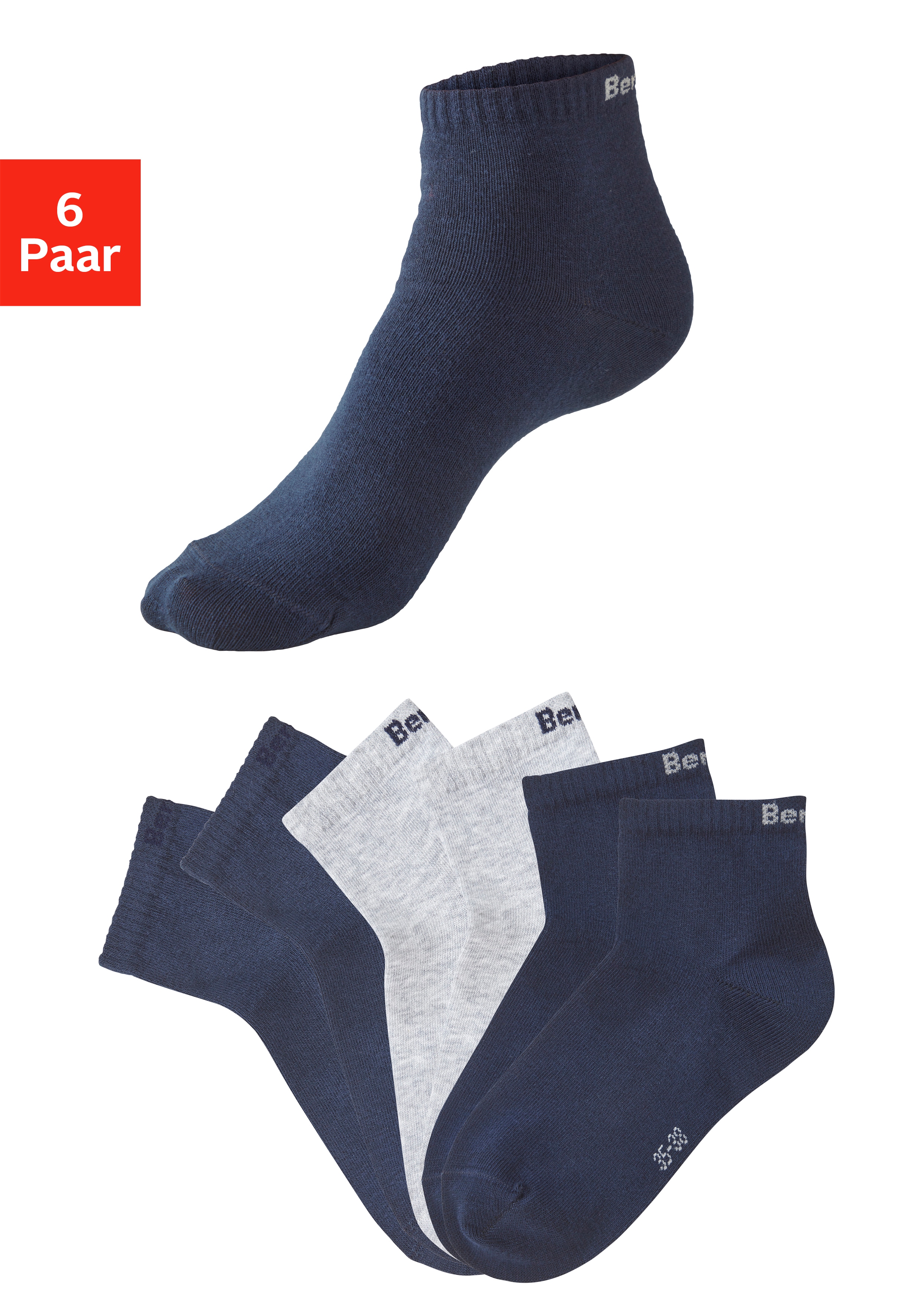 Bench. Kurzsocken "für Damen und Herren in Baumwollmischung, für Sport und Freizeit" Packung, 6 Paar tlg. mit klassischem Logoschriftzug, ohne Frottee