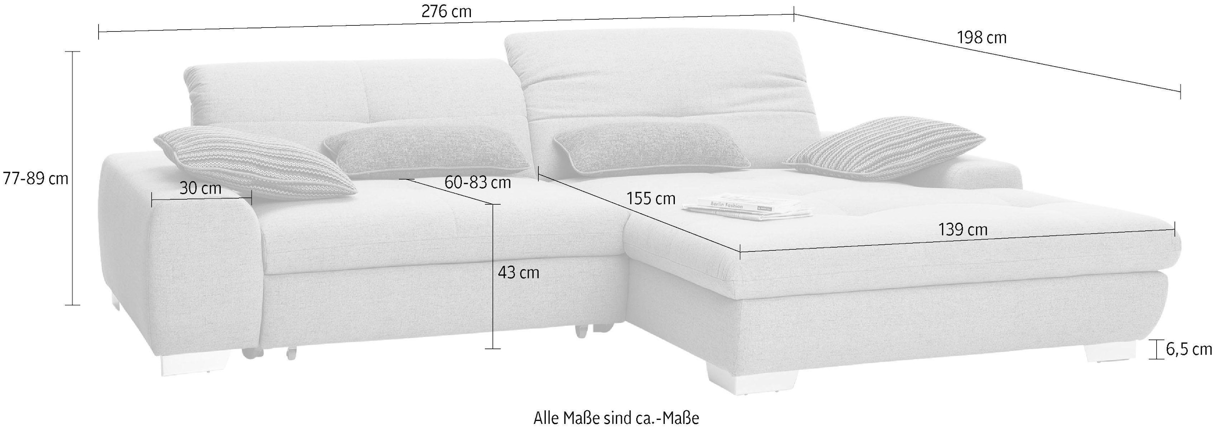 set one by Musterring Ecksofa »SO 1200«, Inkl. Rückenverstellung, wahlweise mit Bettfunktion und Stauraum