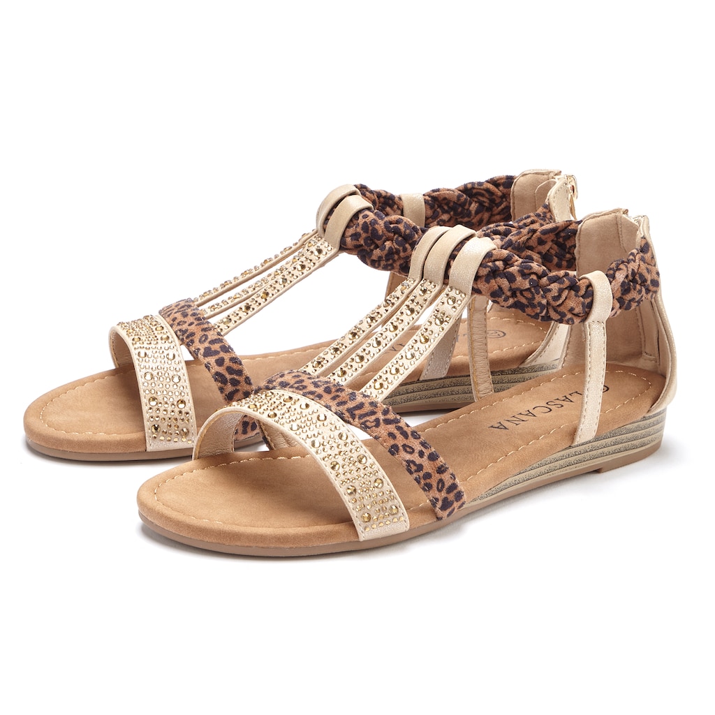 LASCANA Sandale, Sandalette, Sommerschuh mit Verzierung und kleinem Keilabsatz VEGAN