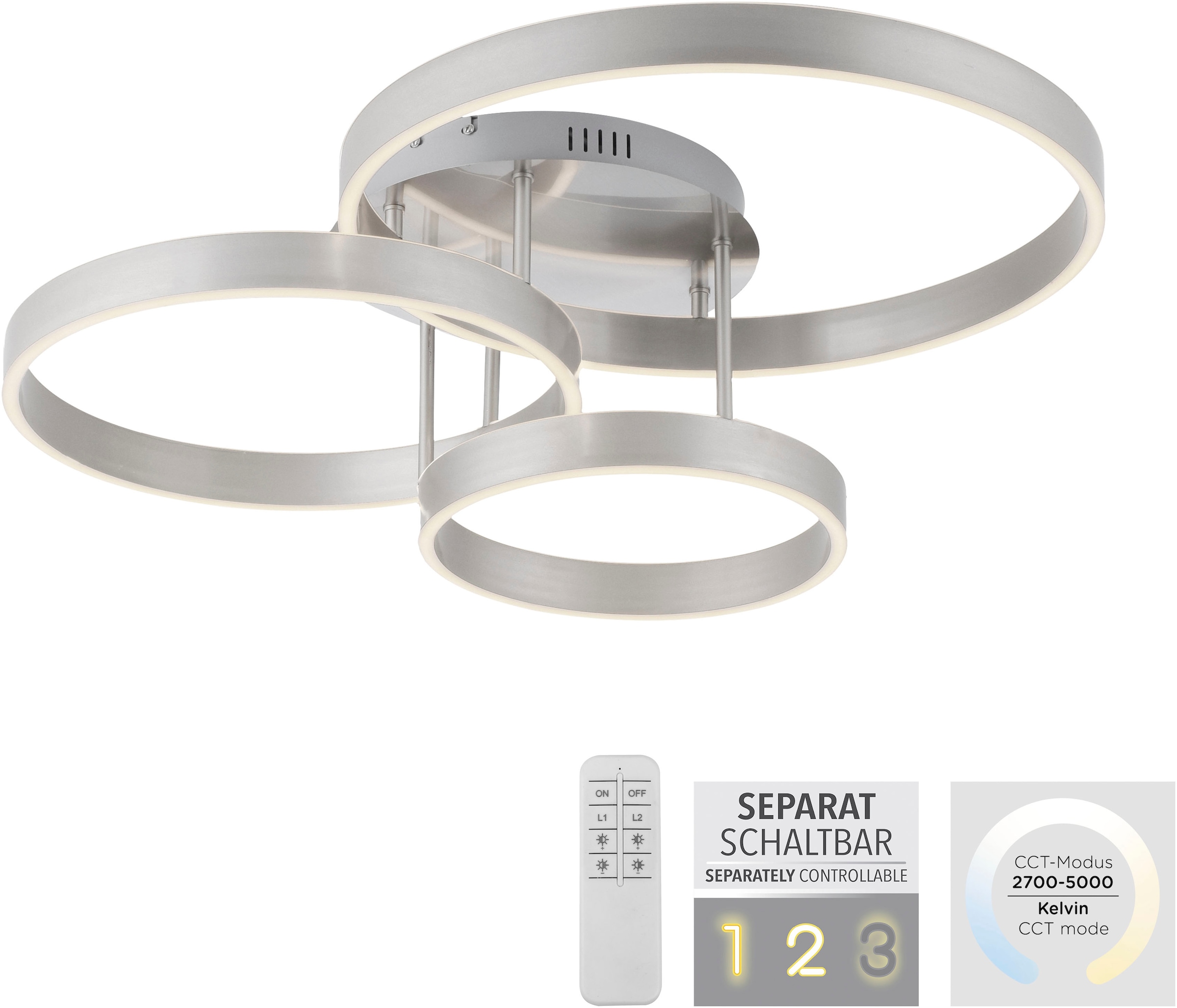 JUST LIGHT Deckenleuchte »LILLUTI«, 2 flammig, Leuchtmittel LED-Board | LED fest integriert, LED, Fernbedienung, Funk inkl., separat steuerbar über FB