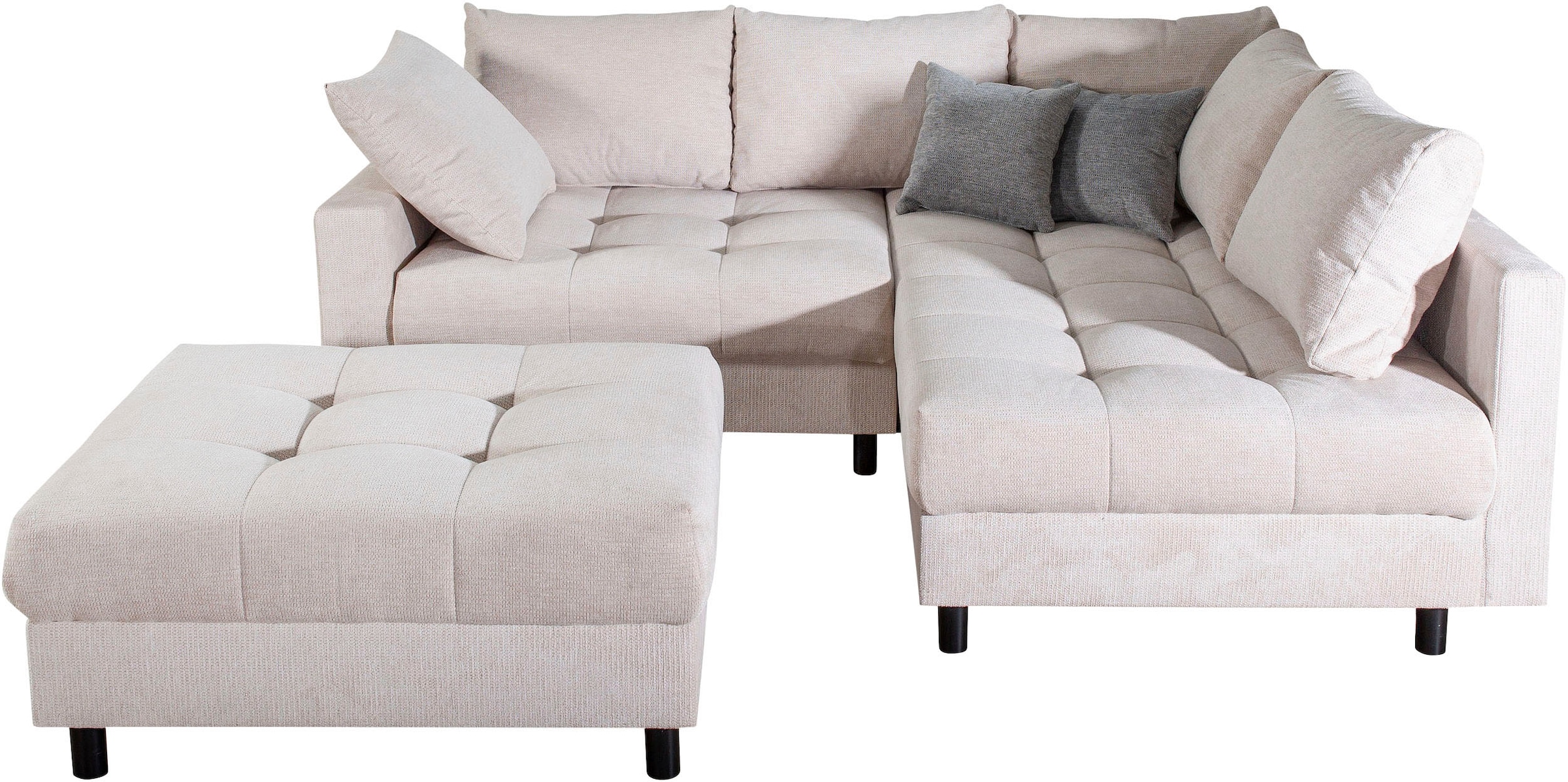 Home affaire Ecksofa »Toni L-Form, B: 215 cm«, mit Hocker & 2 Zierkissen, Federkern