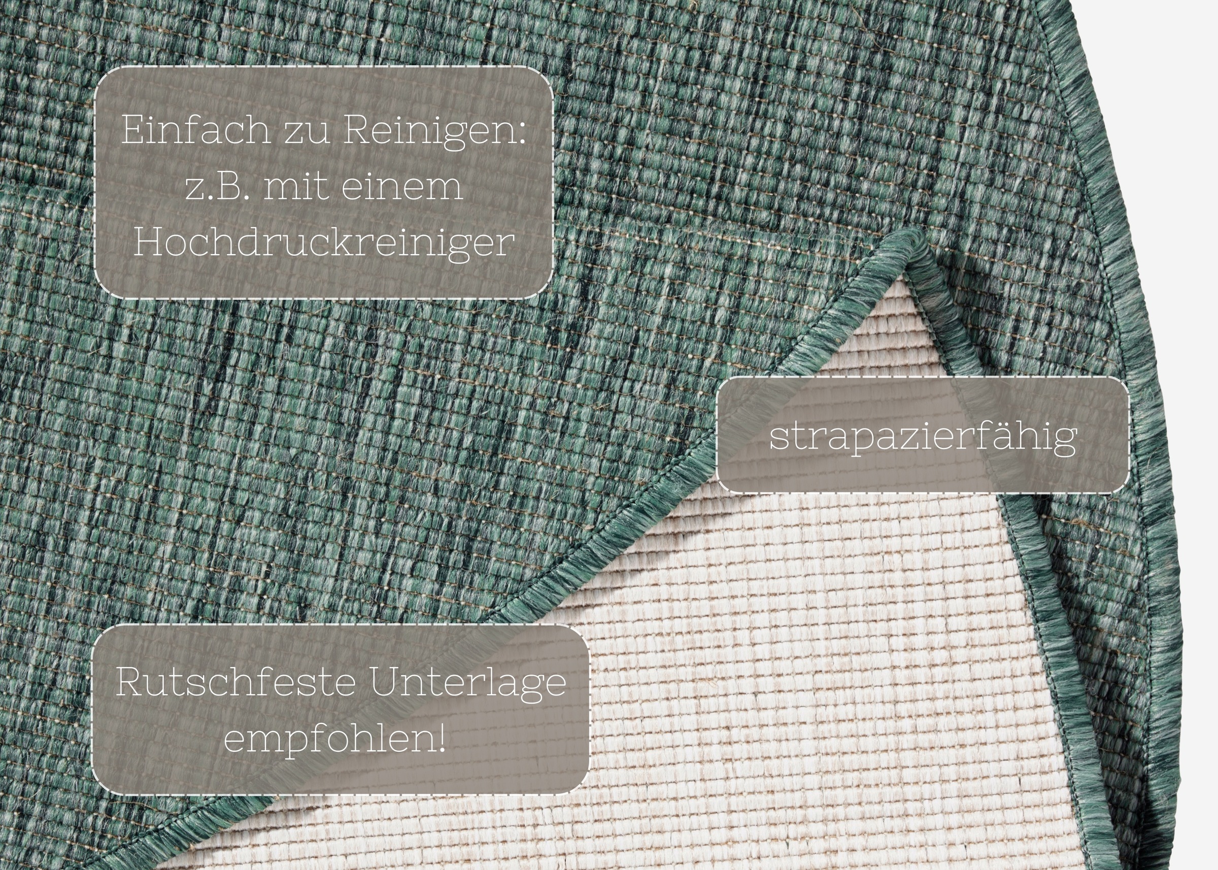 Teppich HANSE HOME "Miami Wendeteppich" Gr. 9, grün, H:5mm Ø:140cm, Kunstfaser, Teppiche, Teppich, In-& Outdoor, Wetterfest, Balkon, Garten, Wohnzimmer, Wasserfest 3