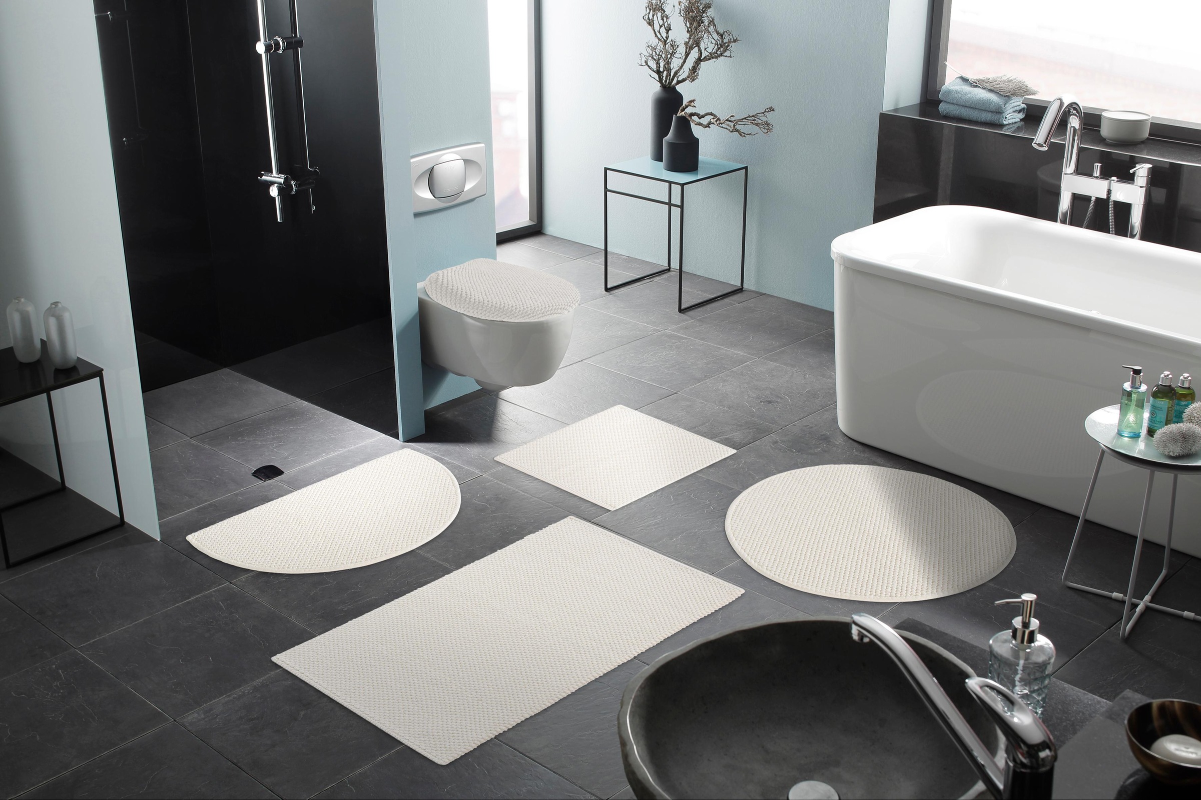 my home Badematte »Lovro, Badvorleger, Badezimmer Teppich«, beidseitig nutzbar-strapazierfähig, Badteppich, beidseitig verwendbar, auch als 3-teiliges Set