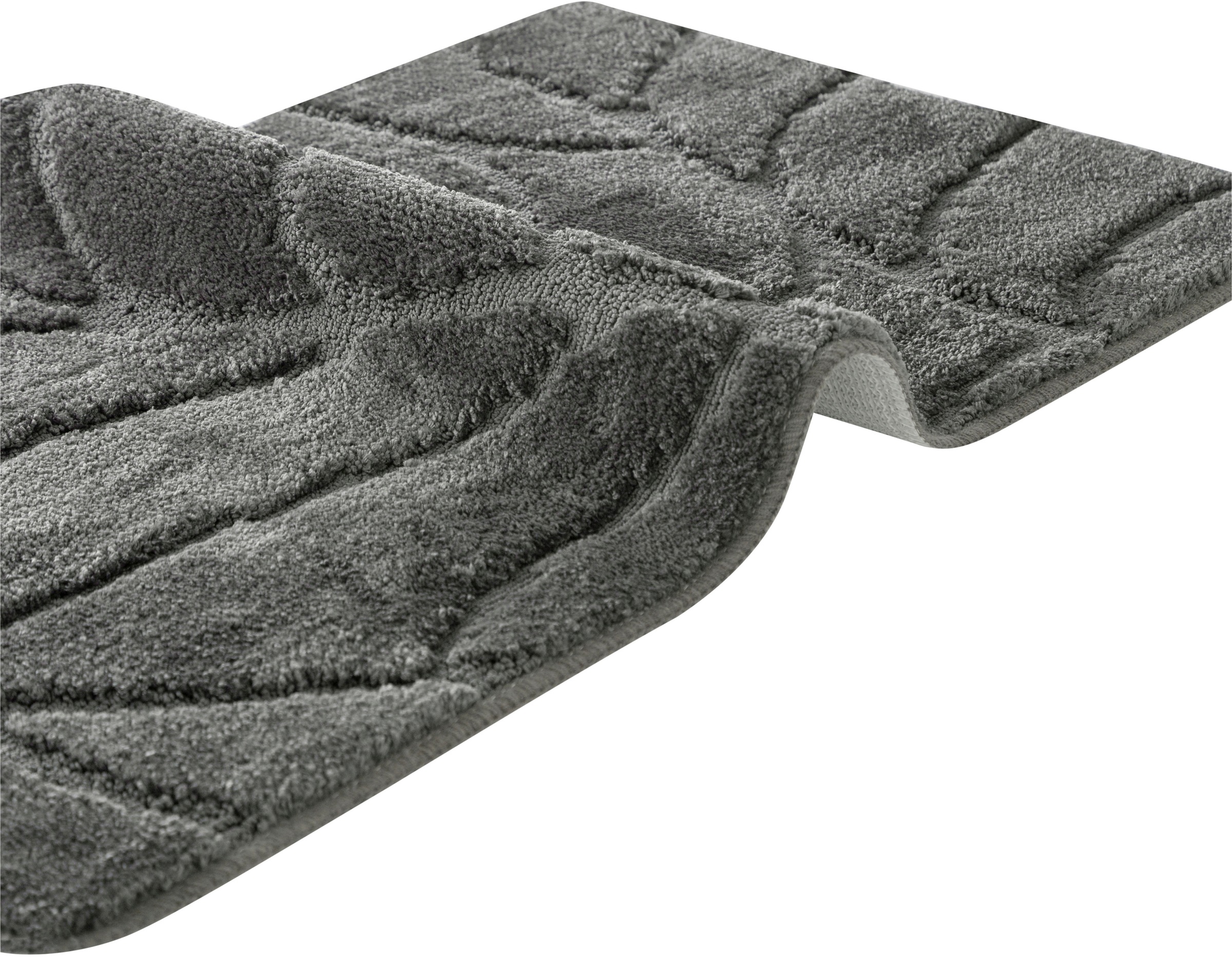 my home Badematte »Epense, Badvorleger, Badezimmer Teppich, Duschvorleger«, fußbodenheizungsgeeignet-schnell trocknend, Badteppich, Uni Farben, Blätter, Hoch-Tief Effekt