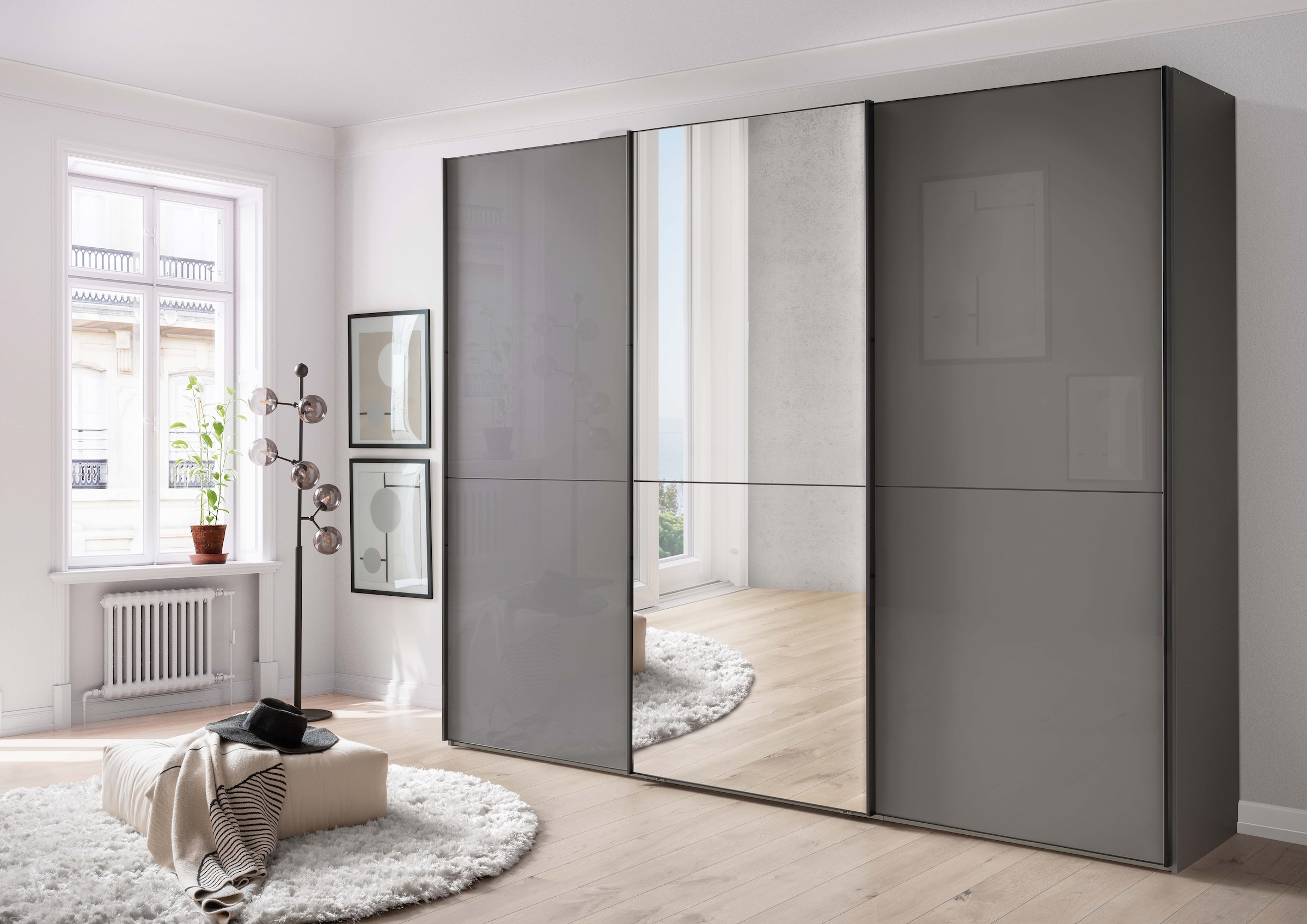 WIEMANN Schwebetürenschrank »Phoenix, Made in Germany, modernes Design, Highlight, Blickfang« Viele Farbkombinationen, in 4 Breiten und in 2 Höhen erhältlich,  maximaler Staurraum, inkl.Einlegeböden, Wäscheböden u. Dämpfer