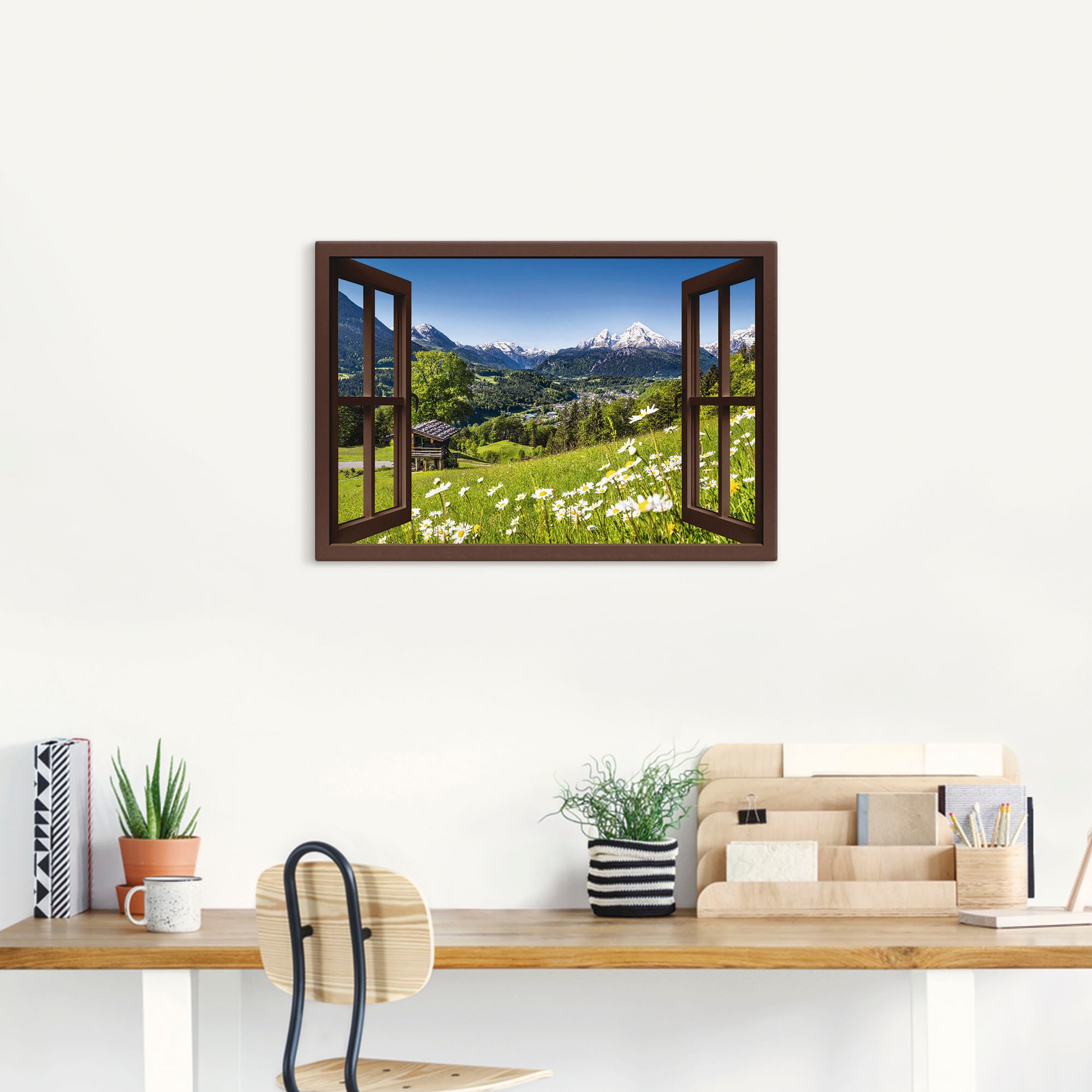 Artland Wandbild »Fensterblick Bayerischen Alpen«, Berge, (1 St.), als Alubild, Outdoorbild, Leinwandbild, Poster, Wandaufkleber