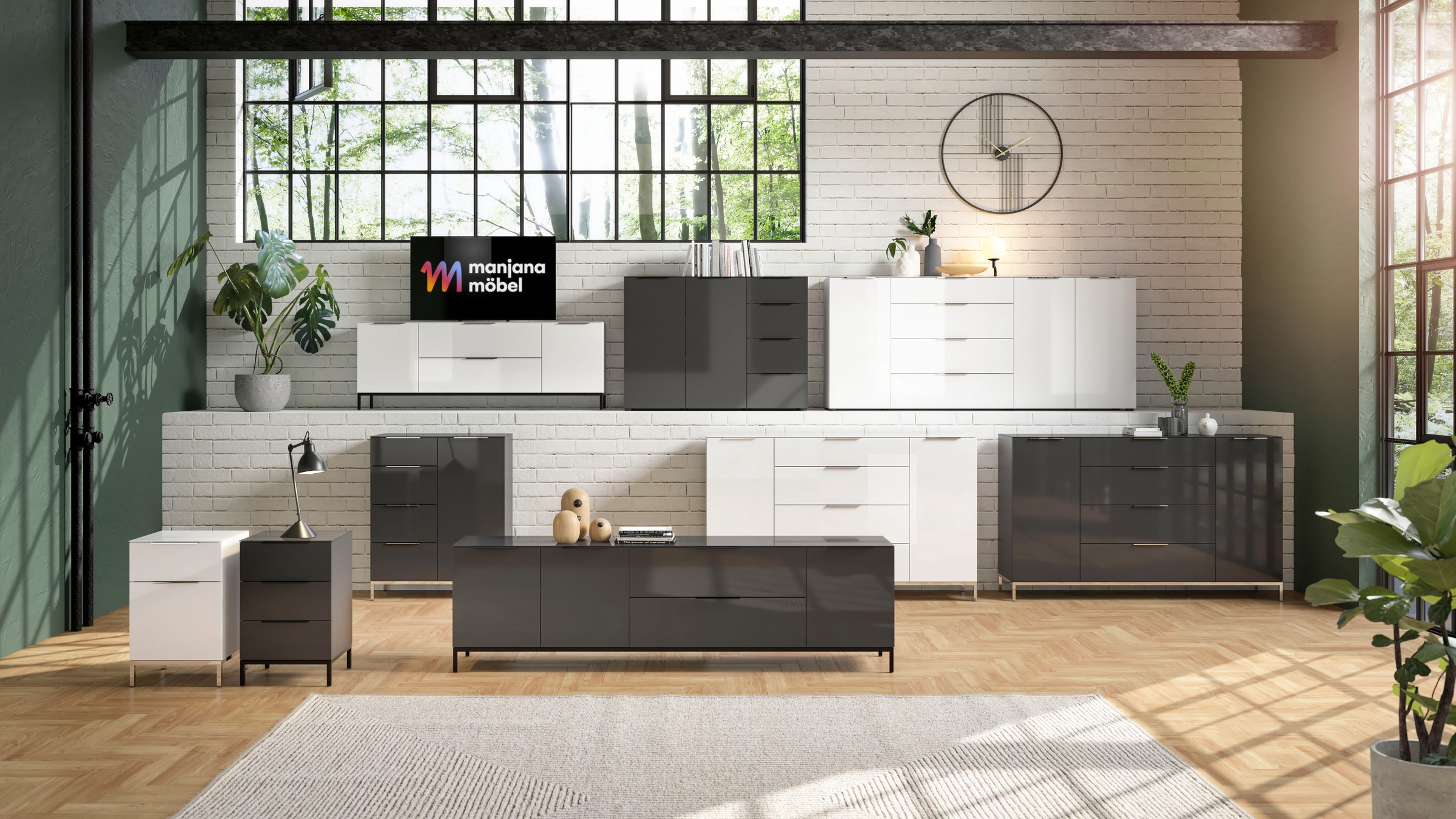 Manjana Möbel Lowboard "mit Chrom oder Schwarz matten Metallgriffen" günstig online kaufen