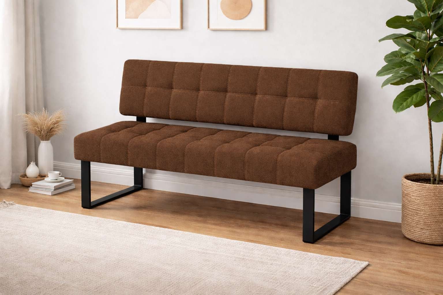 Sitzbank HOME AFFAIRE, B:141cm H:86,5cm T:61cmterra, schwarz, Massivholz, Metall, Polyester, Garten, Sitzbänke, "Mia Küchenbank, Polsterbank,