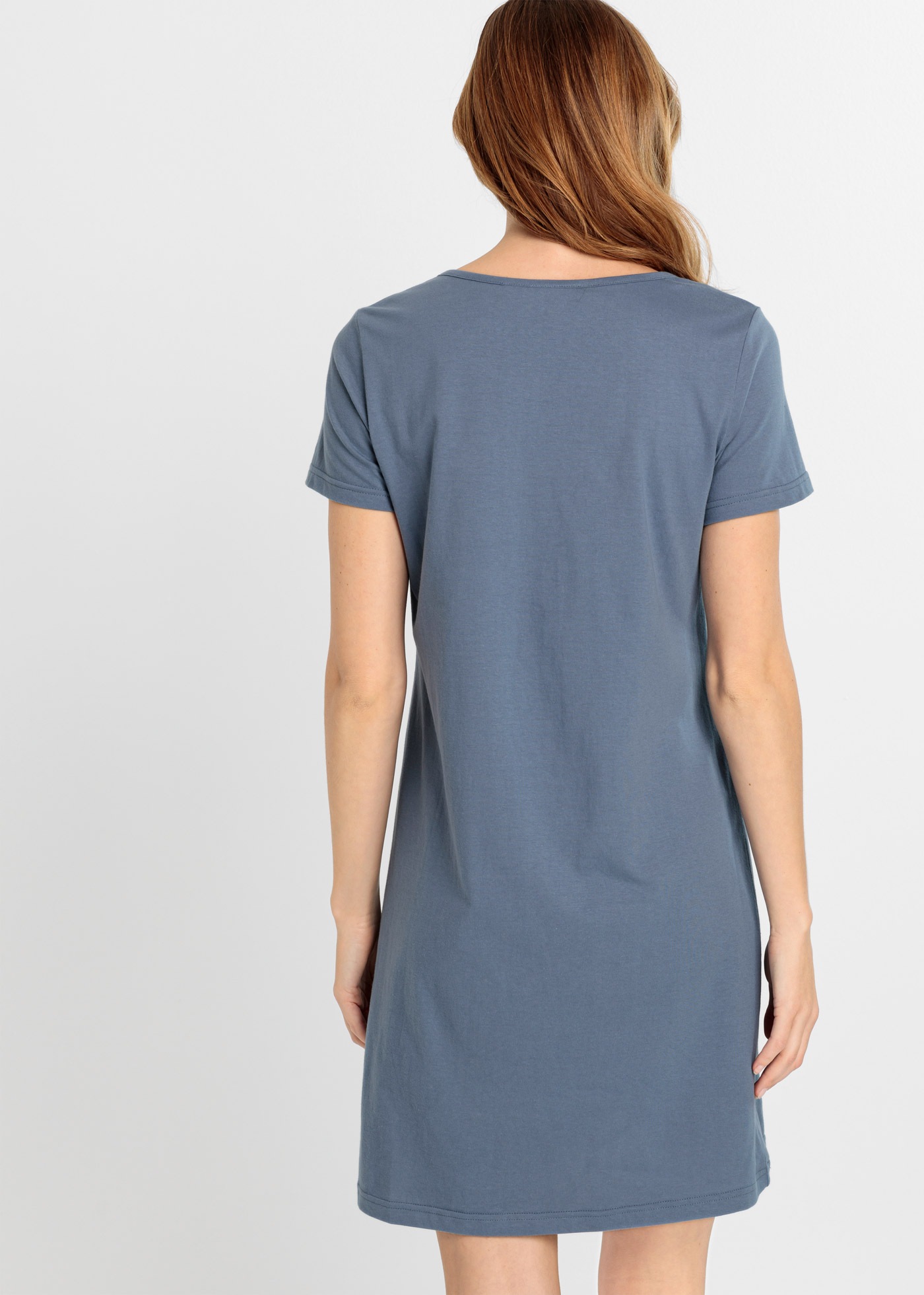 bonprix Nachthemd aus reiner Baumwolle, mit kurzem Arm, rauchblaues Design günstig online kaufen