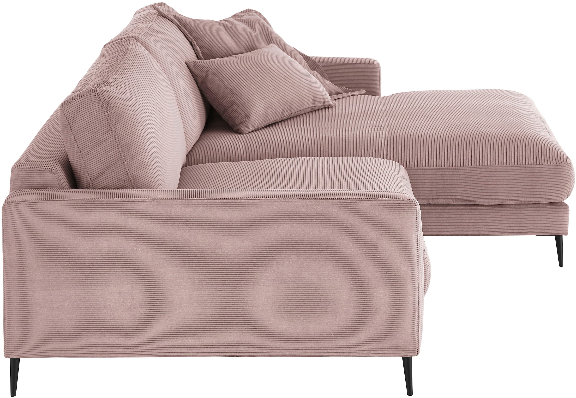 INOSIGN Ecksofa »Downtown, B/T/H: 272/190/84 cm L-Form« weicher Sitzkomfort auch in Cord und Bouclé, incl. Zierkissen