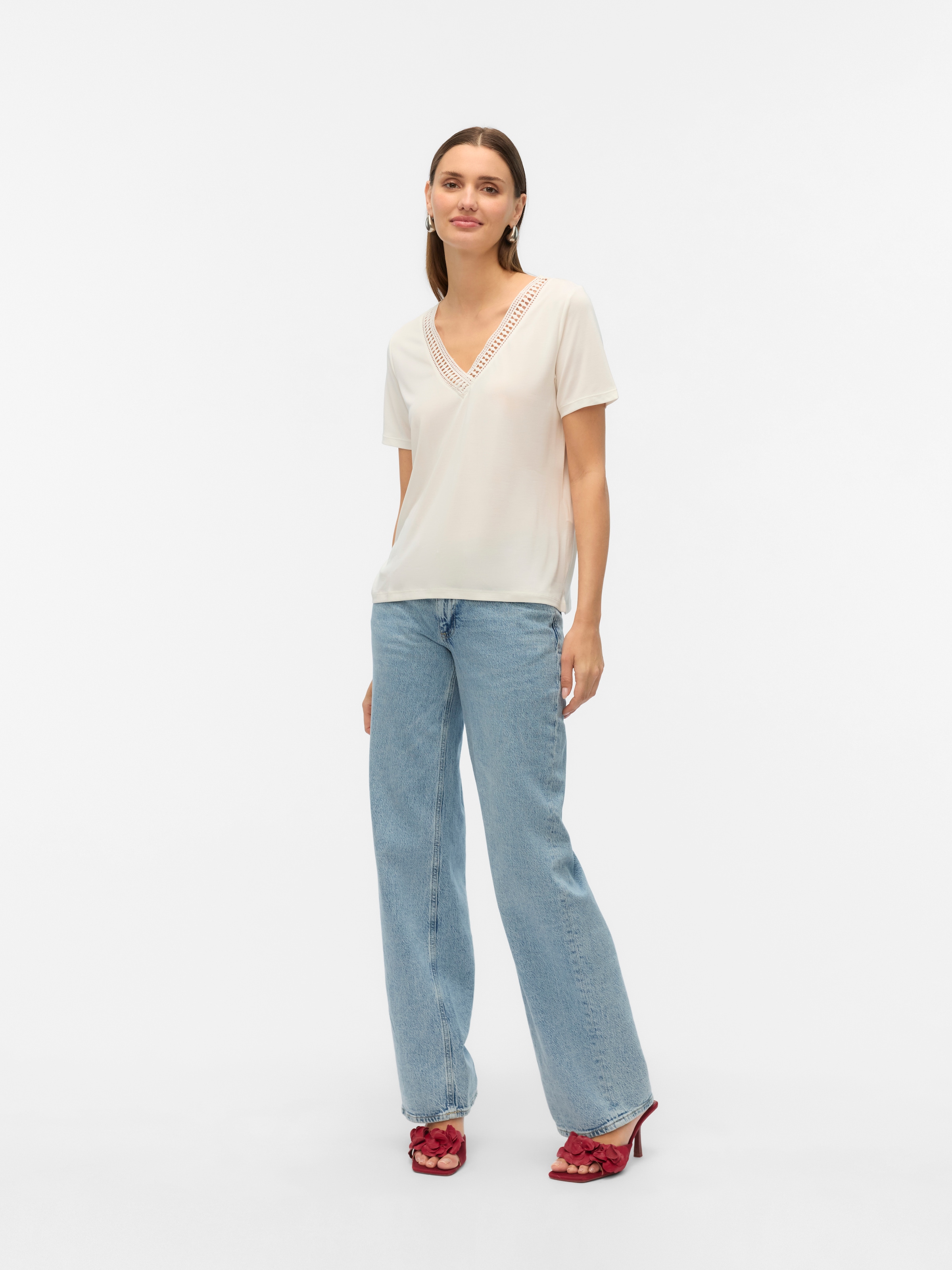 Vero Moda Kurzarmshirt »VMSAVANNAH LACE 2-WAY SS TOP JRS«