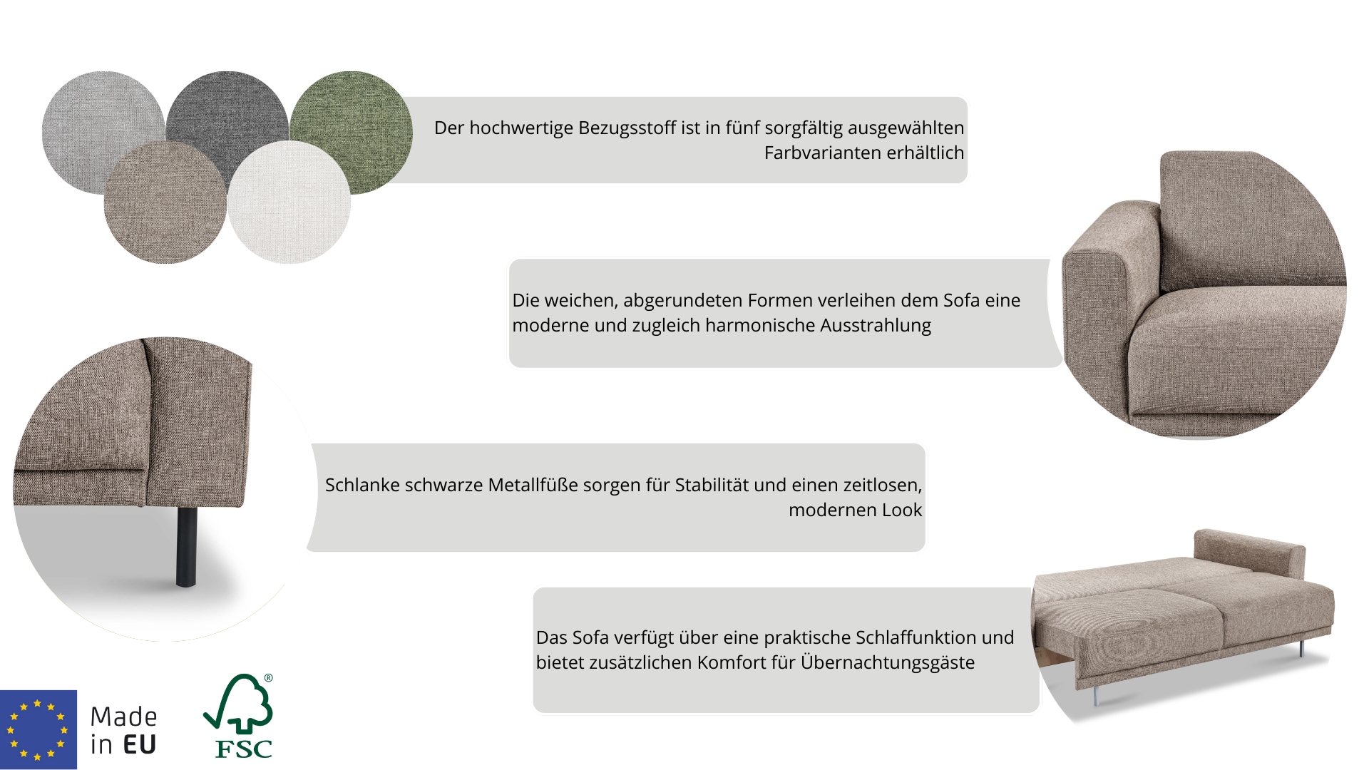 Home affaire Schlafsofa »Sveeva, 3 Sitzer, Liegefläche 135x190 cm, schwarze Metallfüße« langlebiger Webstoff, mit Wellenunterfederung, viele Farben