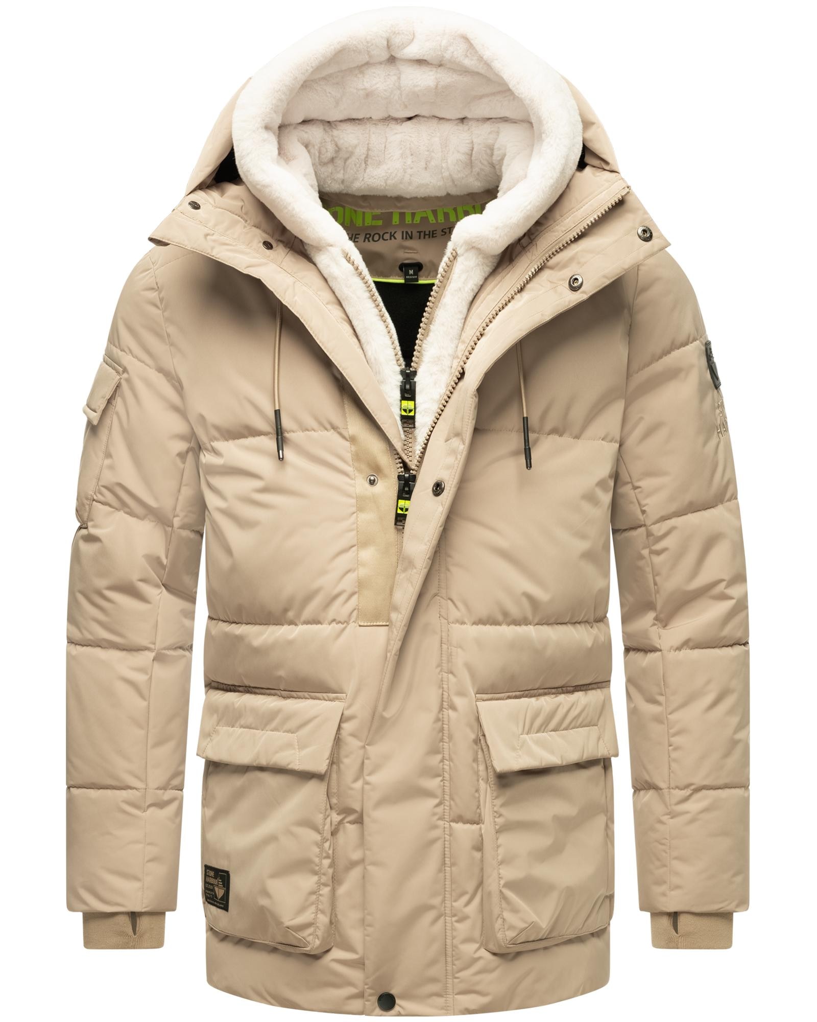 Stone Harbour Winterjacke "Lauroo XX", mit Kapuze, urbane Herren Steppjacke mit kuscheligem Kunstpelz-Kragen