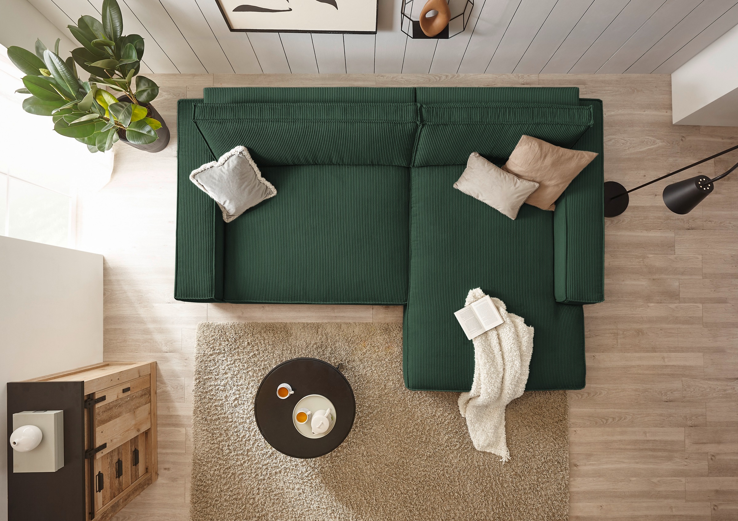 Home affaire Ecksofa »NEU: SHERWOODL XXL 284, Big-Sofa L-Form, tiefe Sitzfläche 95 cm, Cord,«, Leinenoptik, Recamiere rechts/links, auch als Schlafsofa stellbar