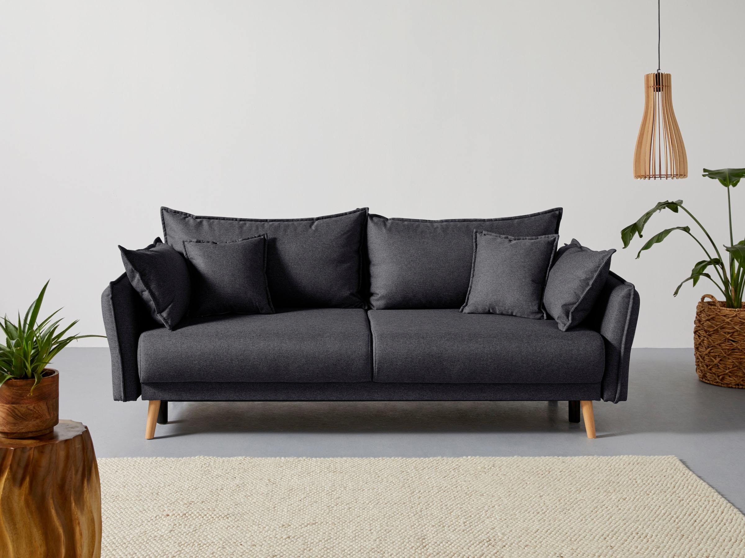 Home affaire "Granbo, B: 228 cm, Liegel. 145x192 cm" Schlaffunktion, Bettkasten, Taschen & 4 Zierkissen, Federkern