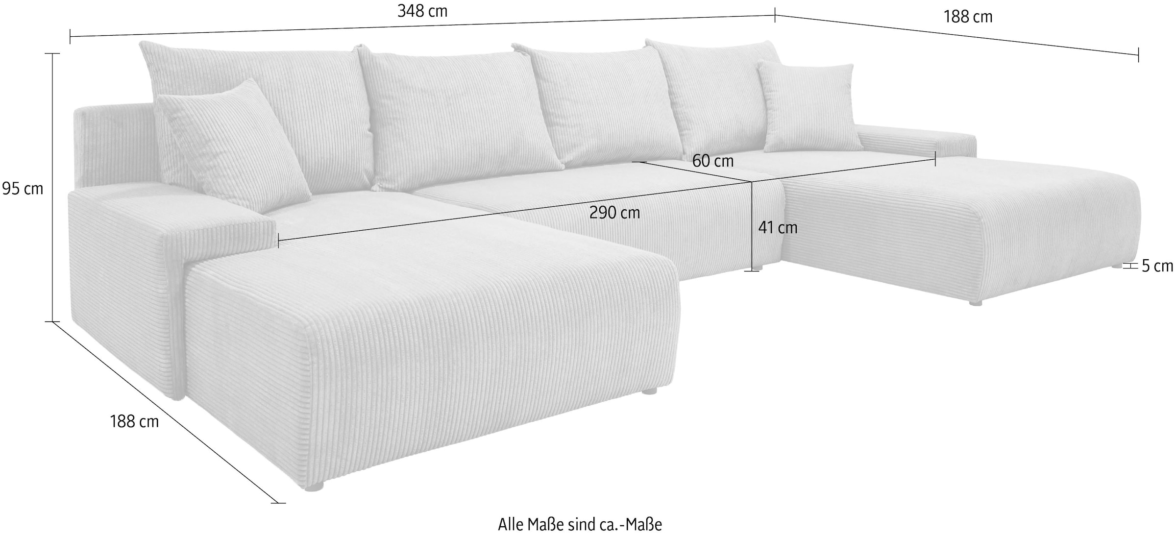 WERK2 Wohnlandschaft »Amalfi« XXL Design Wohnlandschaft in Cord mit Schlaffunktion & Bettkasten
