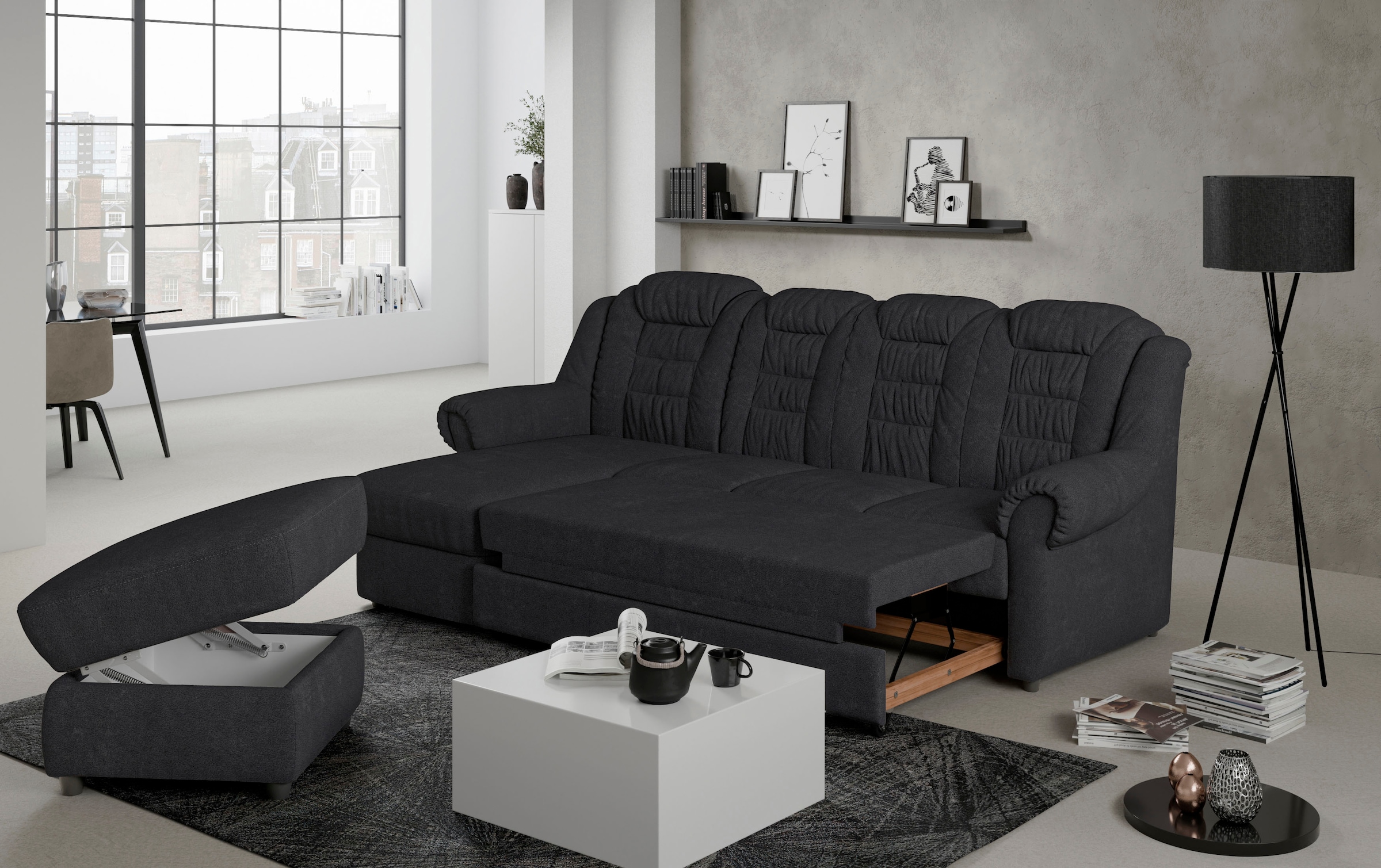 Home affaire Ecksofa »Boston L-Form«, mit hoher Rückenlehne, wahlweise mit Bettfunktion