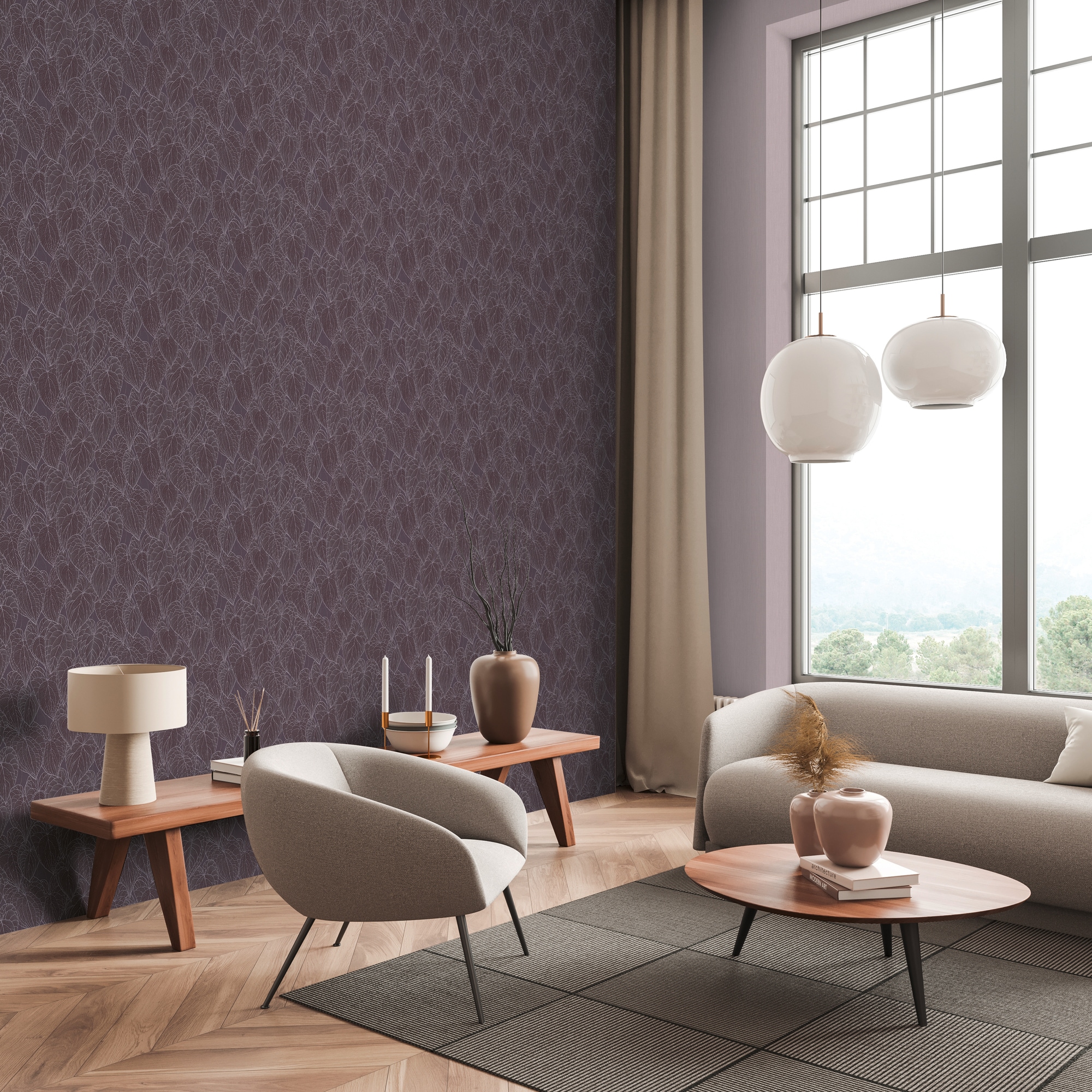 living walls "Tropen-Tapete - Blättermuster modern glänzend" leicht glänzend strukturiert Elegante Vliestapete mit tropischem Blättermuster