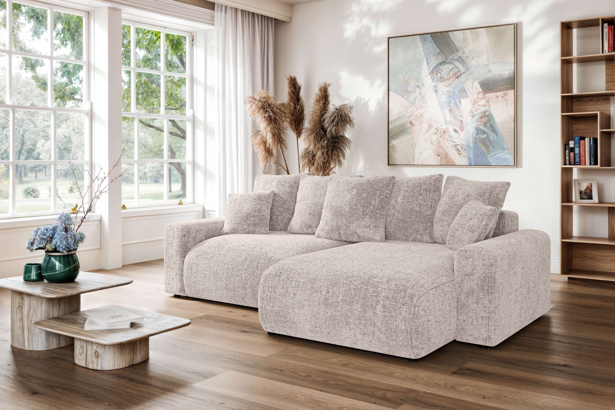 Home affaire Ecksofa »LAKESIDE klein mit Bettfunktion und Bettkasten, B/T/H 235/142/84 cm«, L-Form, Recamiere beidseitig montierbar, mit Wellenunterfederung