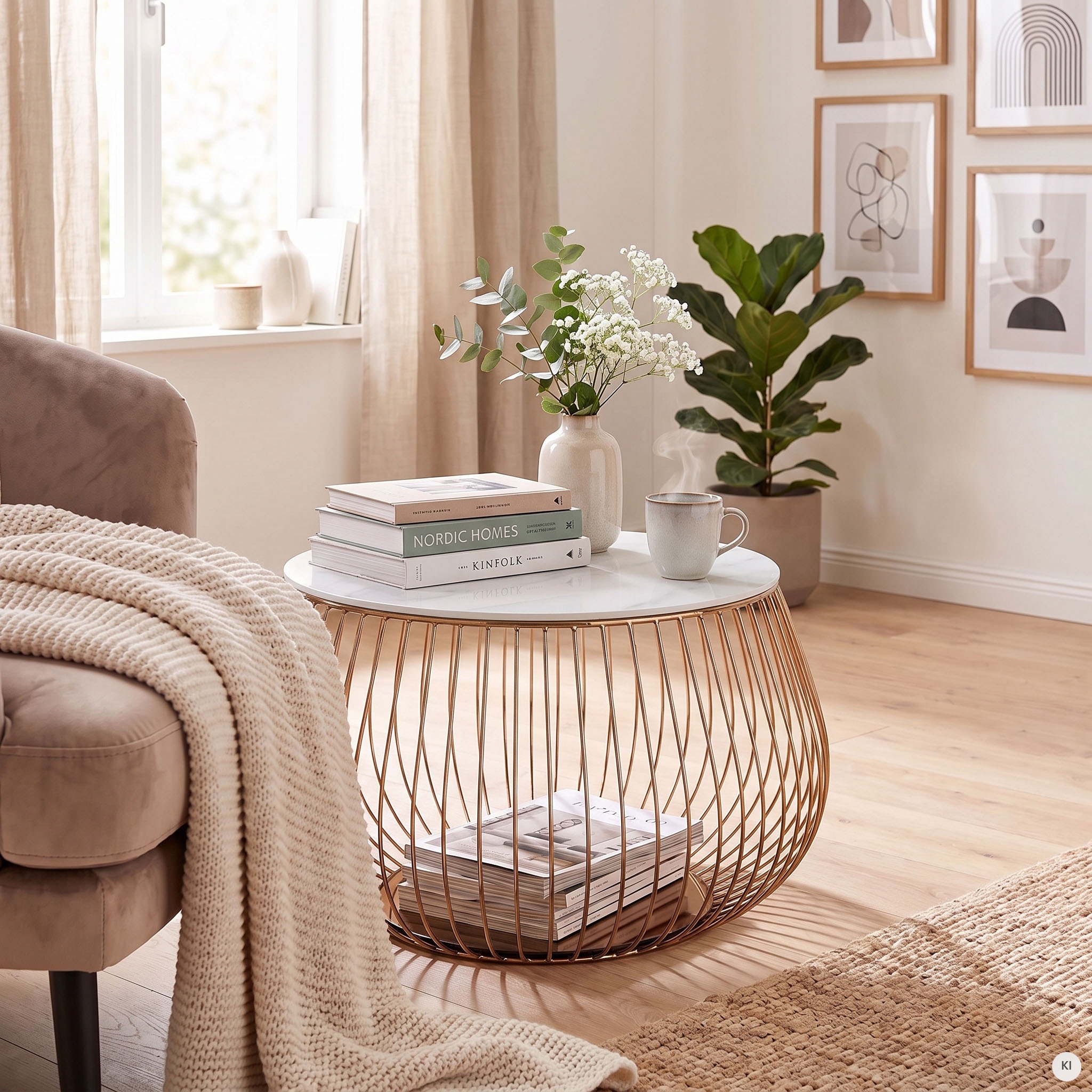 SalesFever Couchtisch "Coffeetable: Stilvolle Wohnzimmer-Ergänzung" Kristallklare Eleganz mit Marmoroptik, rosegoldfarben