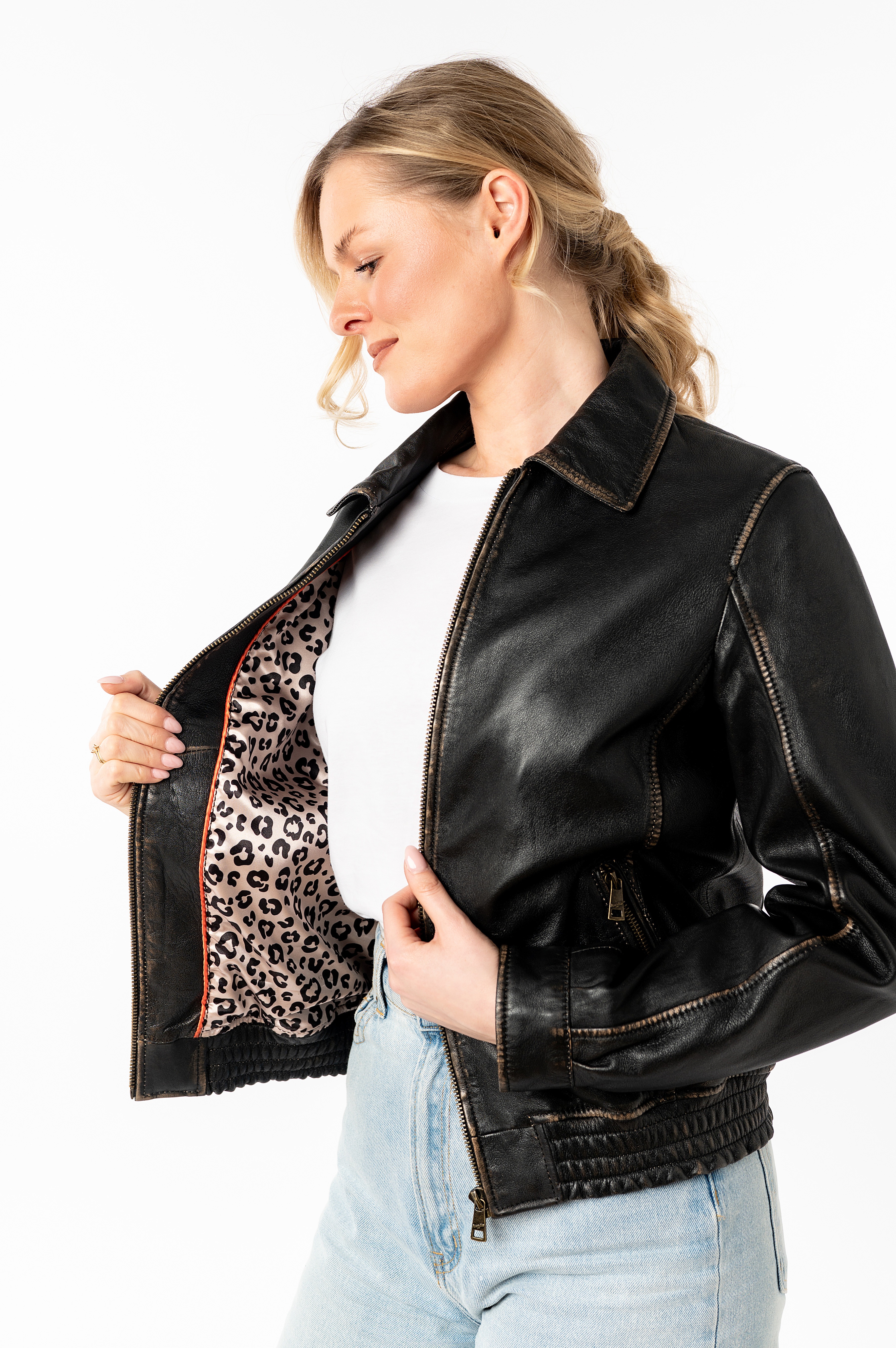 Thumbnail - Mauritius Lederjacke "MWBjanka" mit elastischem Bund, Leo-Innenfutter