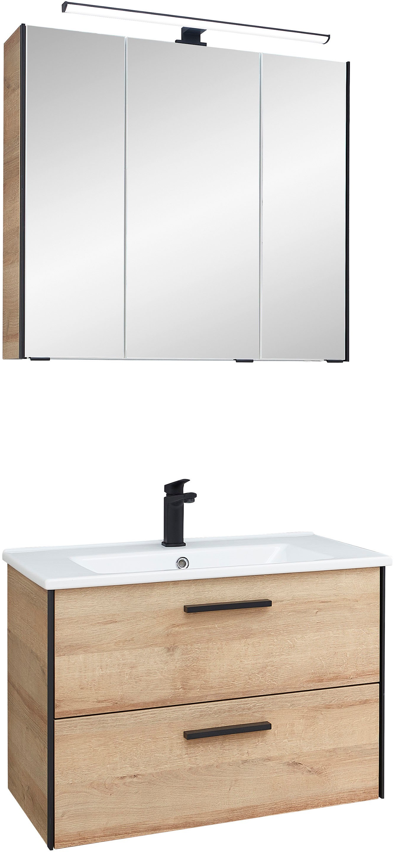 Thumbnail - Saphir Badmöbel-Set "Quickset 395 2-teilig, Keramik-Waschtisch mit LED-Spiegelschrank" 2 Stk. tlg. Waschplatz 75 cm brei...