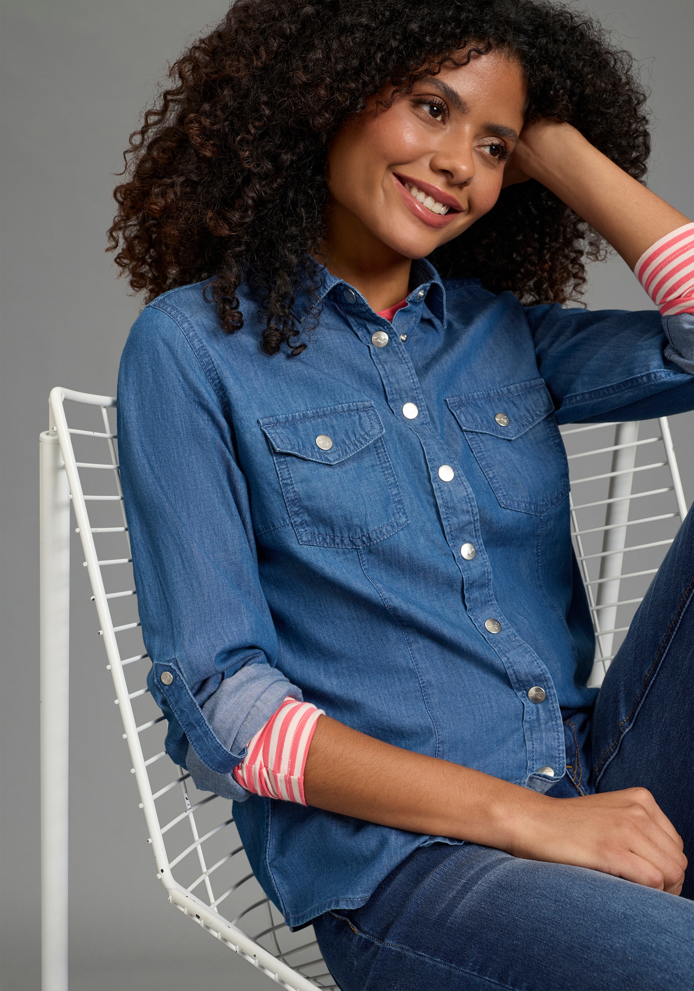 KangaROOS Jeansbluse für den Alltag, Langarm, mit klassischem Blusenkragen günstig online kaufen