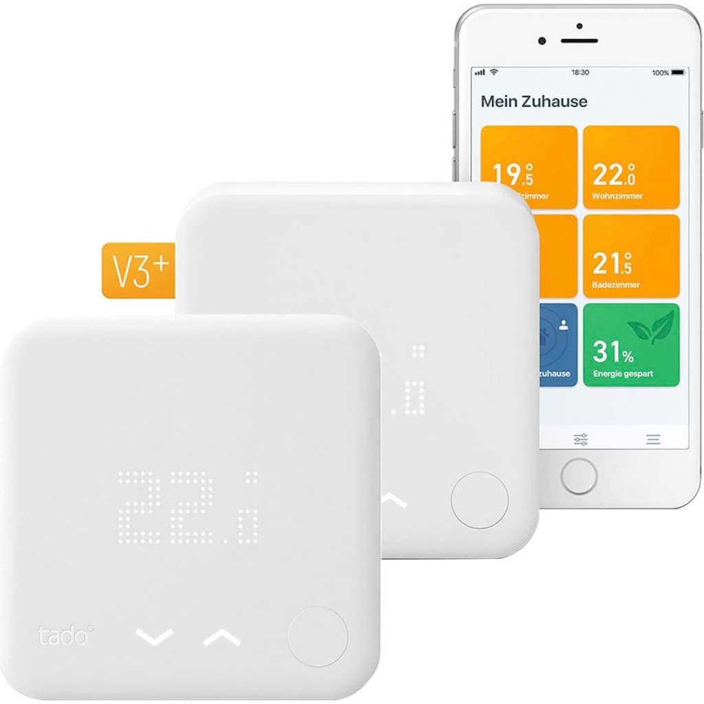 Tado Heizkörperthermostat »Starter Kit mit 2 Smarten Thermostaten V3+ (Verkabelt) Fußbodenheiz«