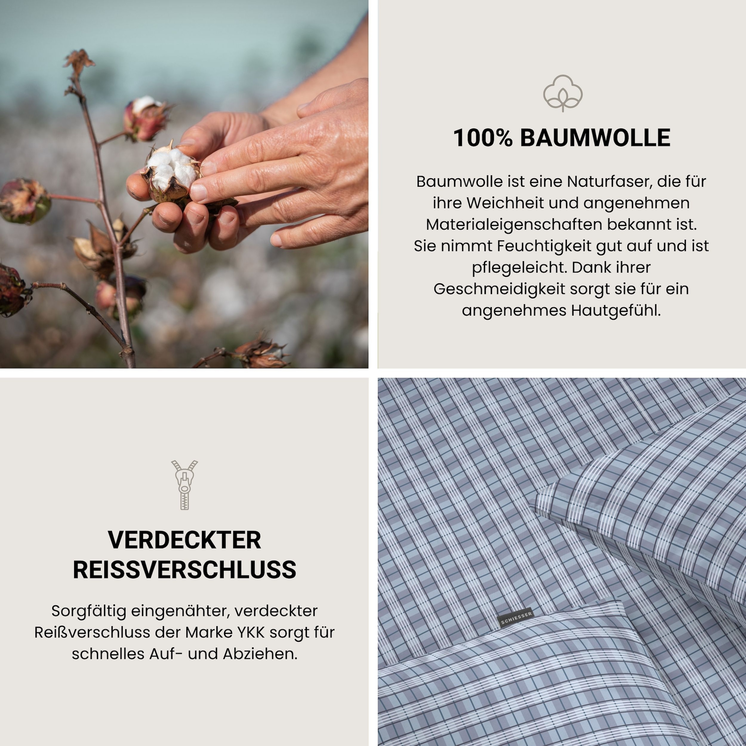Schiesser Bettwäsche »Kate aus weicher Baumwolle mit zeitlosen Karos« 2 OEKO-TEX® MADE IN GREEN