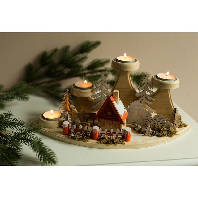 my home Teelichthalter »Weihnachtsdeko«, (1 St.), Winterlandschaft aus Holz  bestellen | BAUR