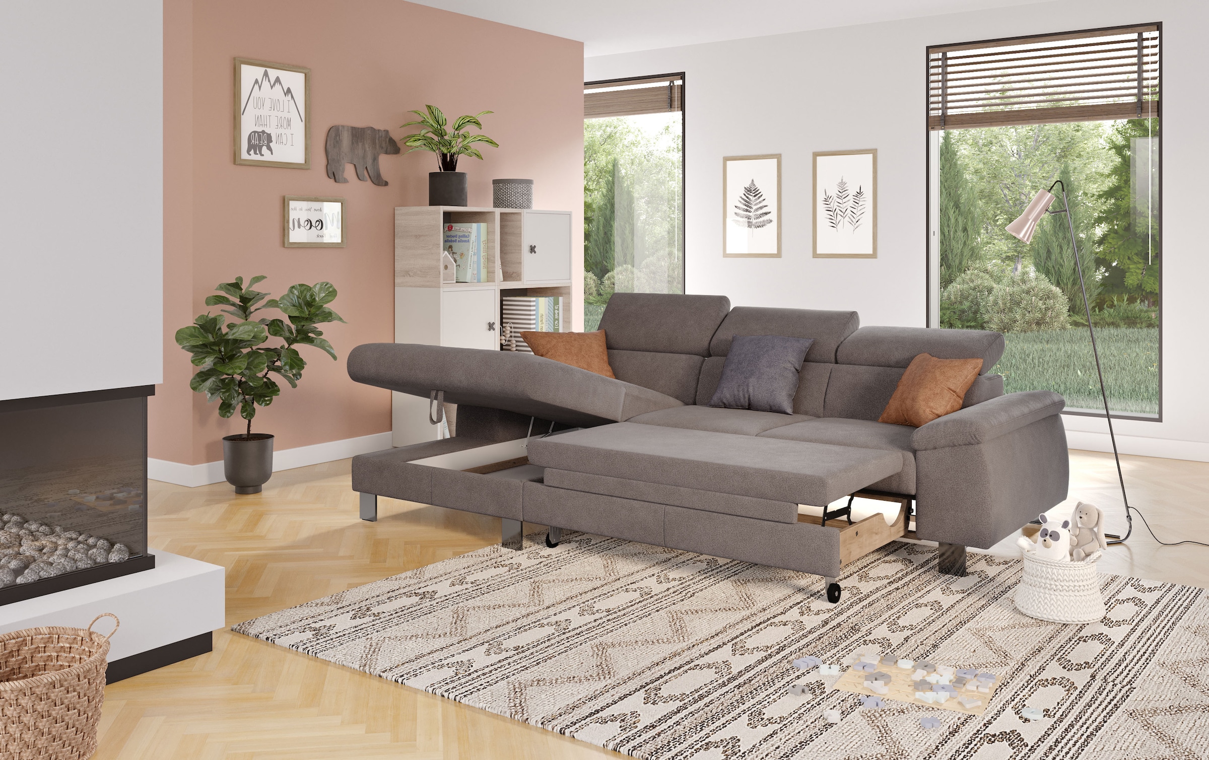 COTTA Ecksofa Komaris, Ecksofa, wahlweise mit RGB-LED-Beleuchtung und Bettfunktion/Bettkasten