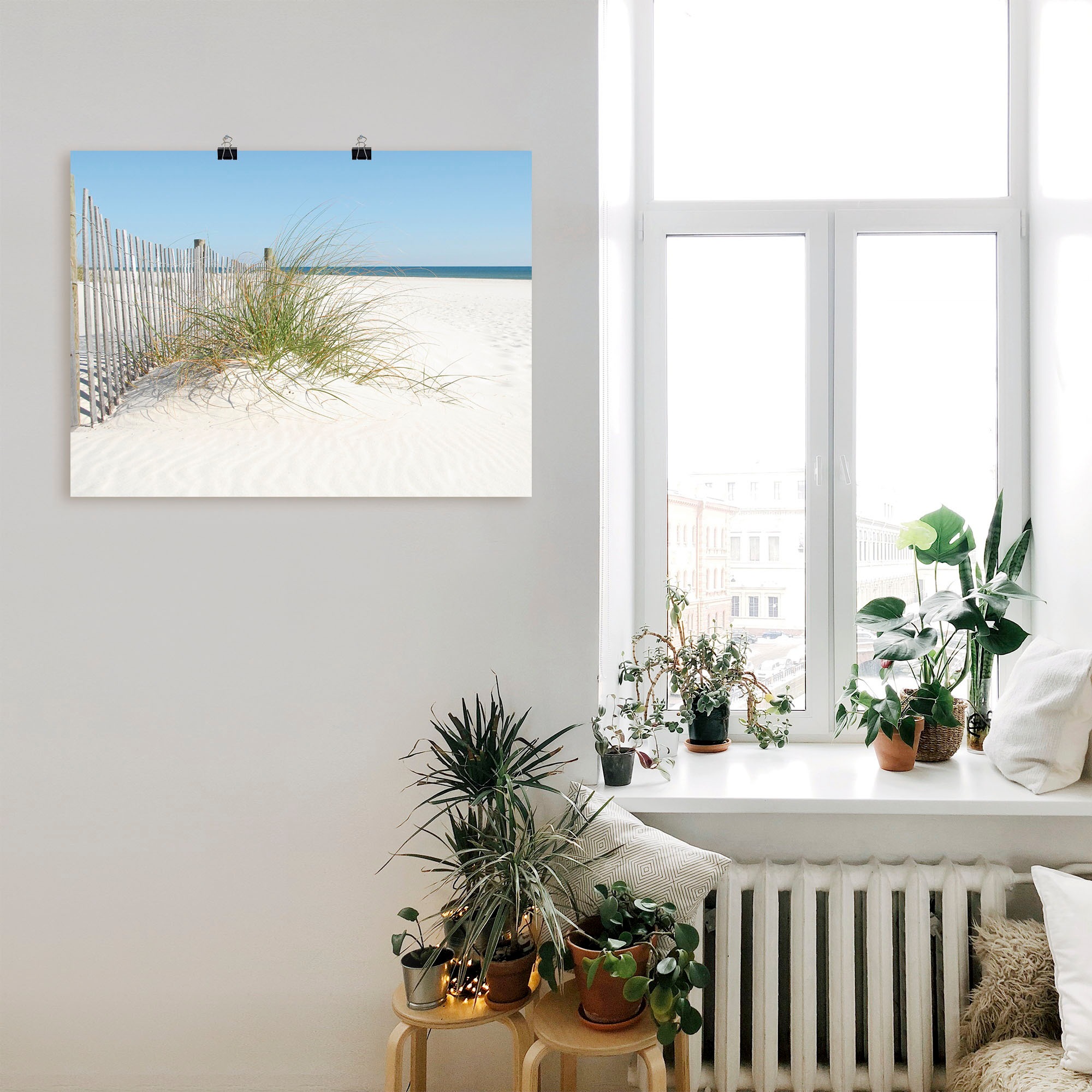 Artland Wandbild "Schöne Sanddüne mit Gräsern und Zaun", Strand, (1 St.), a günstig online kaufen