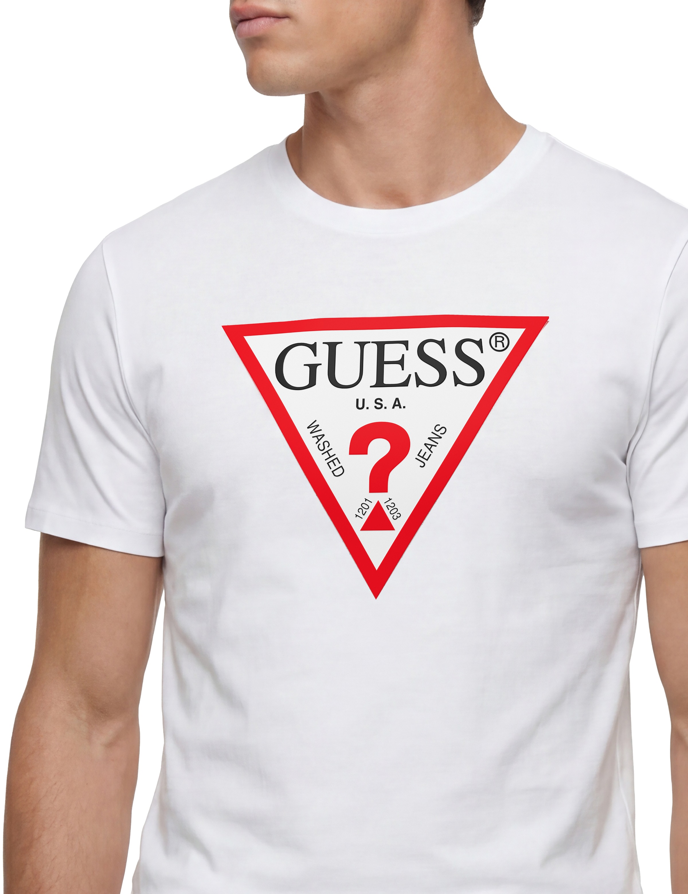 Guess T-Shirt »ORIGINAL LOGO« Rundhalsausschnitt, Slim Fit, reine Baumwolle