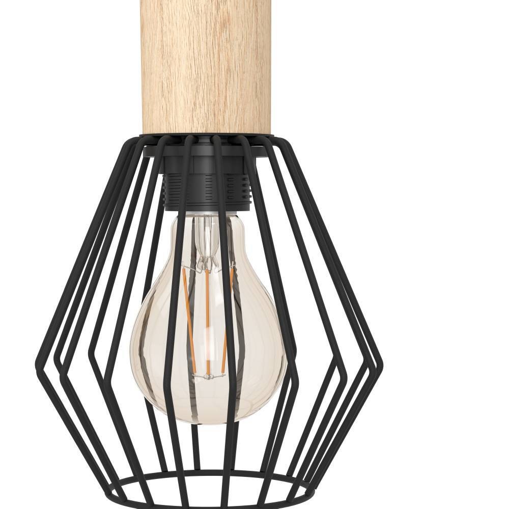 EGLO Hängeleuchte »PALMORLA«, 3 flammig, Leuchtmittel E27 | ohne Leuchtmittel, Hängelampe Vintage, Stahl und Holz in Schwarz, FSC zertifiziert, E27