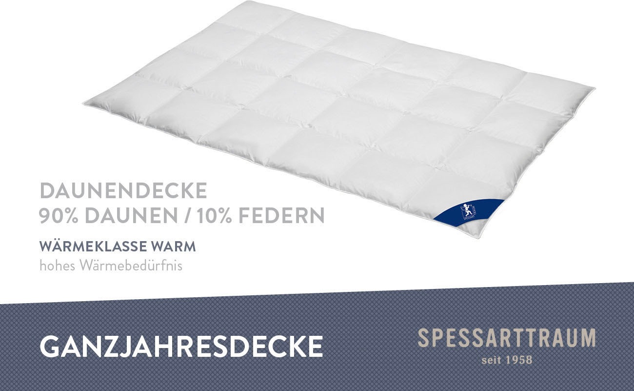 SPESSARTTRAUM Daunenbettdecke »First Class«, warm, Füllung 90% Daunen / 10% Federn, Klasse 1, Downpass zertifiziert, Bezug 100% Baumwolle, nachhaltig (Made in Green), Hausstauballergiker geeignet, (1 St.), 5 Wärmeklassen & 6 Größen, Bestseller