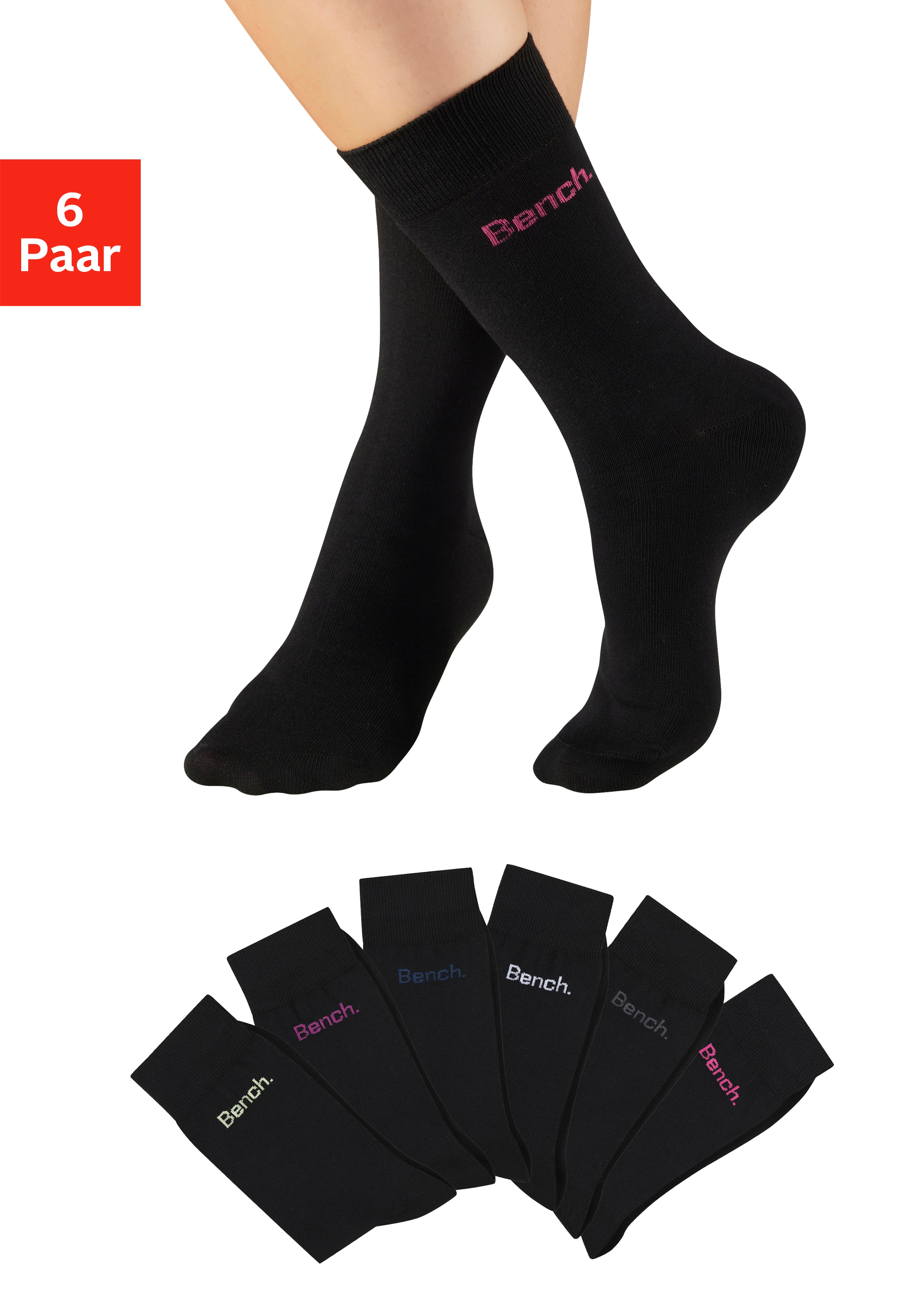 Bench. Basicsocken "Herrensocken für Beruf und Freizeit" Packung, 6 Paar tlg. mit farbigem kleinen Markenlogo
