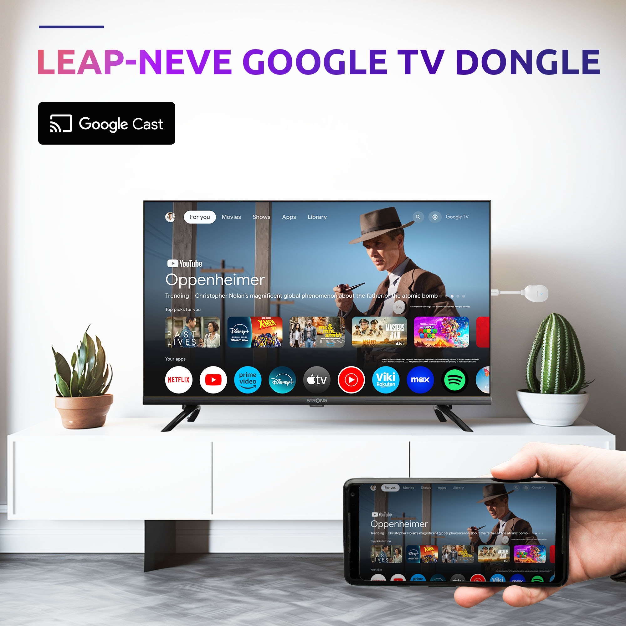 Strong Streaming-Stick »LEAP-NEVE 4K UHD-Streaming-Dongle Google TV«, Video-Streaming: Netflix, Youtube, Amazon Prime Video, Disney+