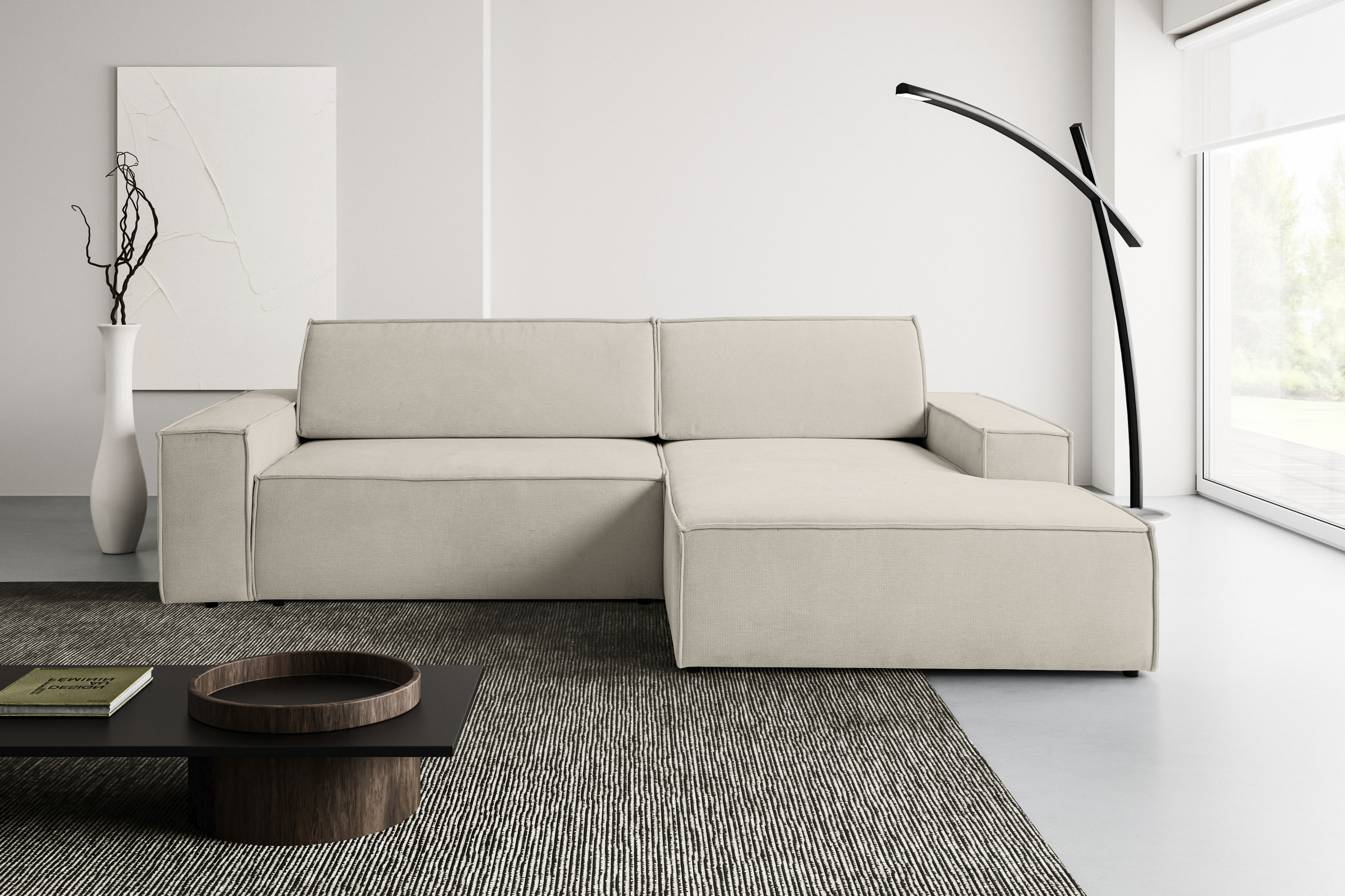 WERK2 Ecksofa "Treviso 267 x 165 cm modern und bequem" Struktur HOLMS, L-Form, Schlaffunktion, Bettkasten