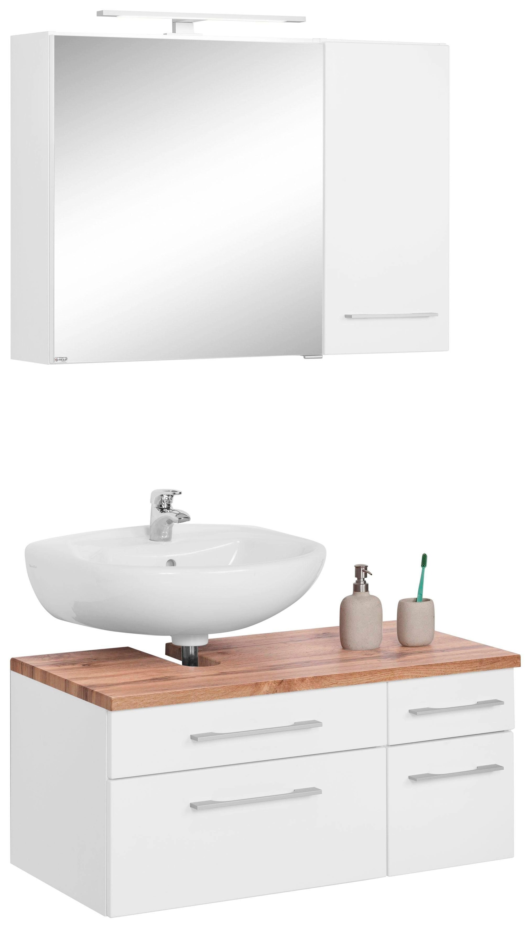 welltime Badmöbel-Set "Davos" 3 Stk. tlg. mit LED-Beleuchtung, Hängeschrank günstig online kaufen