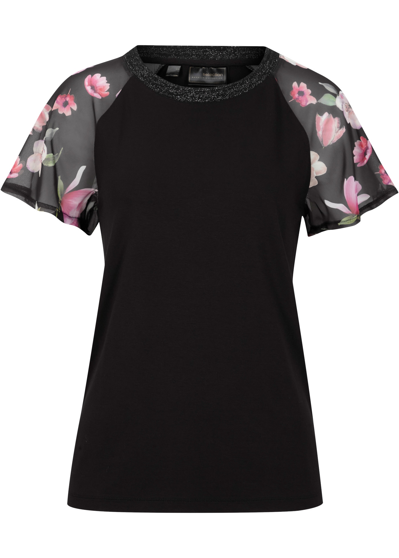 bonprix T-Shirt bequeme Passform, Kurzarm-Design, mit Chiffonärmeln