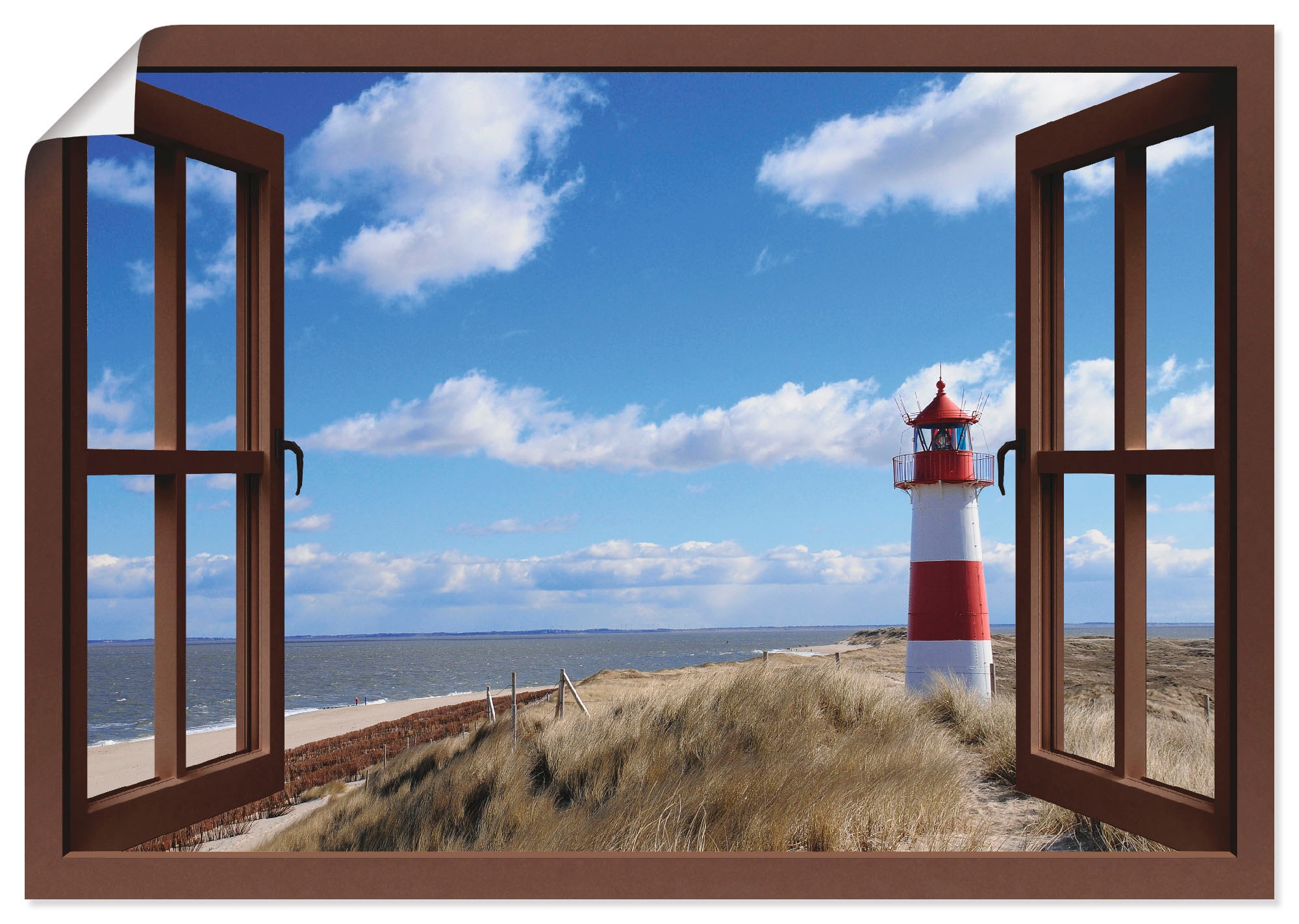 Artland Wandbild »Fensterblick - Leuchtturm Sylt«, Fensterblick, (1 St.), als Leinwandbild, Poster in verschied. Größen