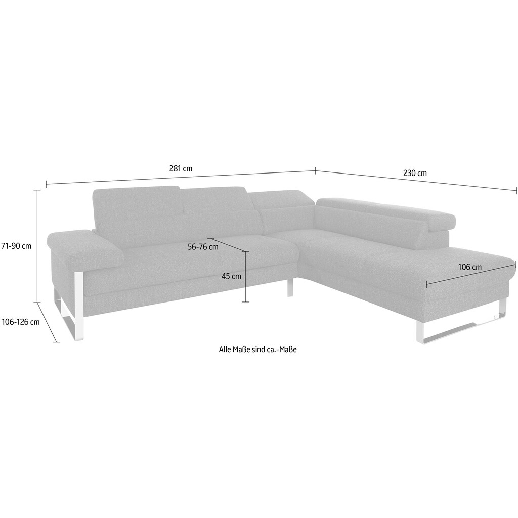 W.SCHILLIG Ecksofa »finn«, German Design Award 2016, Fußgestell Chrom glänzend, Breite 281 cm