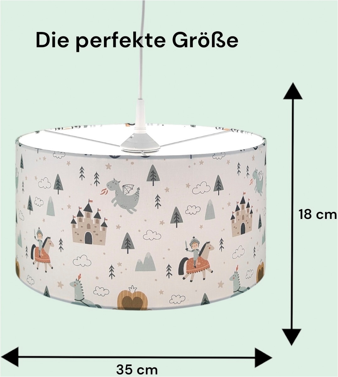 niermann Hängeleuchte »Stoff-Pendelleuchte mit Motiv "Ritter Theo", Kinderzimmer, Kinderlampe« E27 1 Stk. Stoffschirm, höhenverstellbare Pendelaufhängung, Made in Germany