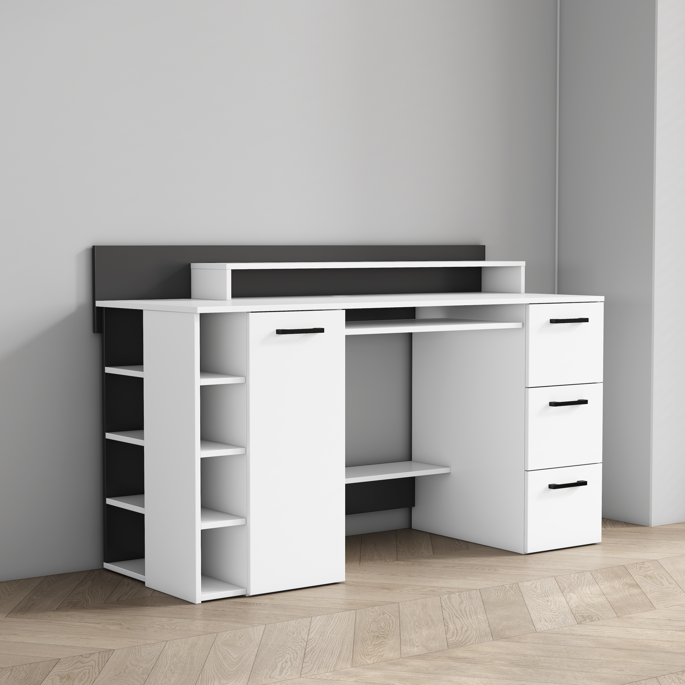 OTTO home Schreibtisch »Moid« mit Schubladen, Tastaturauszug und Monitorablage, Breite 140 cm
