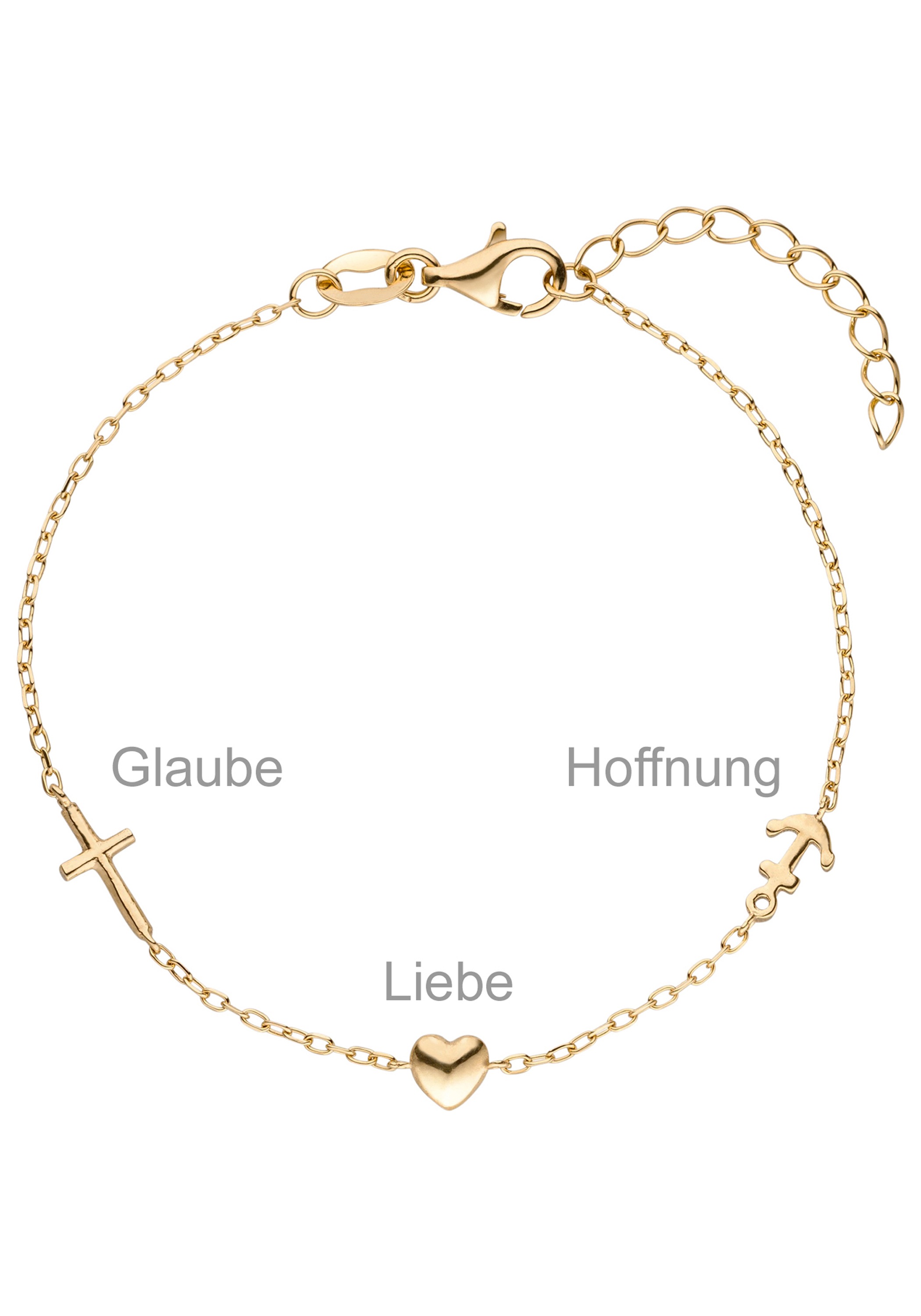 JOBO Armband »Glaube Liebe Hoffnung« 925 Silber vergoldet 19 cm