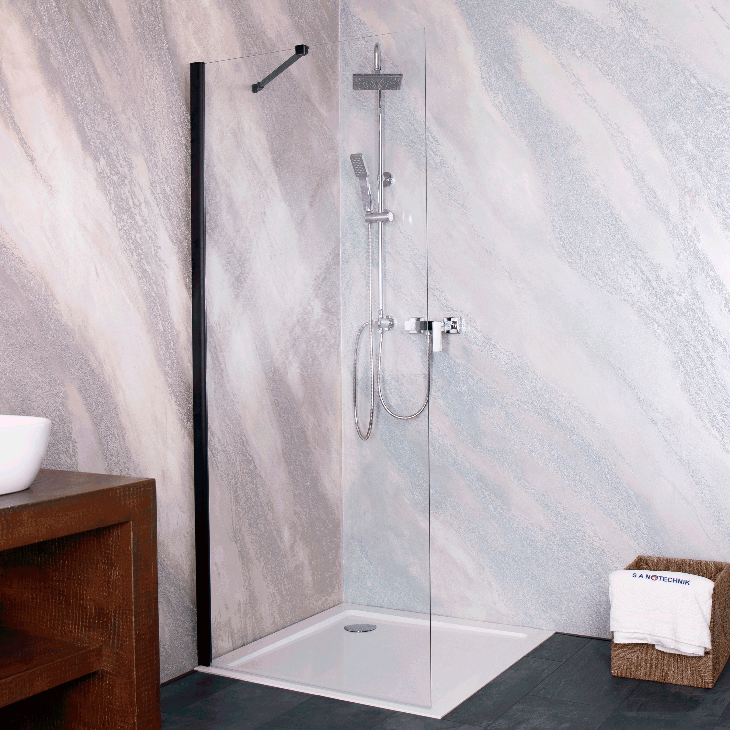Sanotechnik Duschwand »Sanoflex Black YOUNG«, Glas